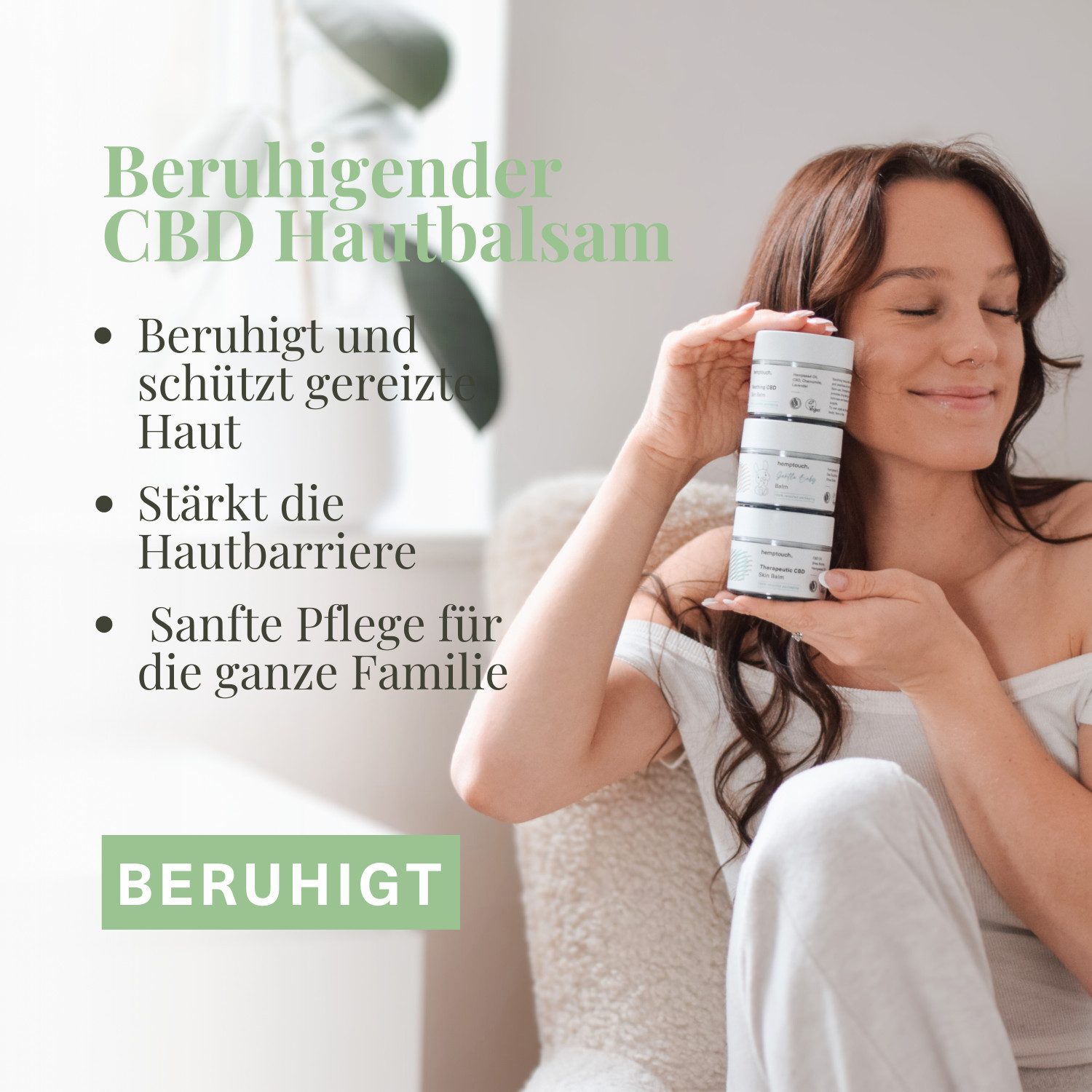 Hemptouch Bodylotion Beruhigender Hautbalsam mit Hanföl, Lindert das Gefühl von Juckreiz und reduziert Spannungsgefühle