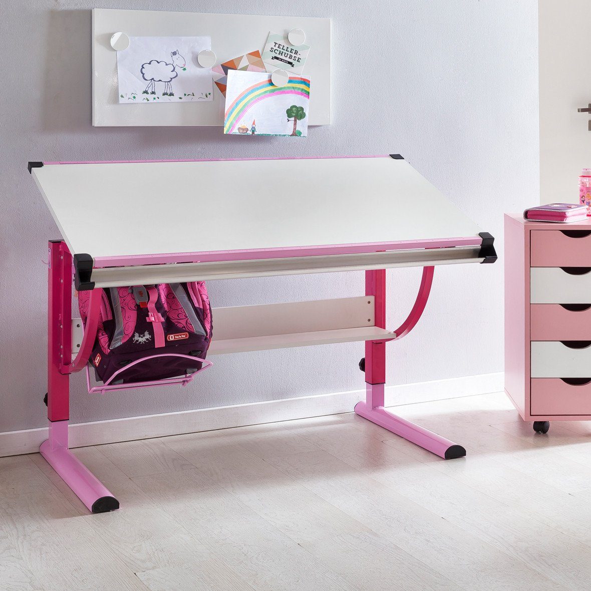 furnicato Schreibtisch Design KinderMORITZ rosa / weiß