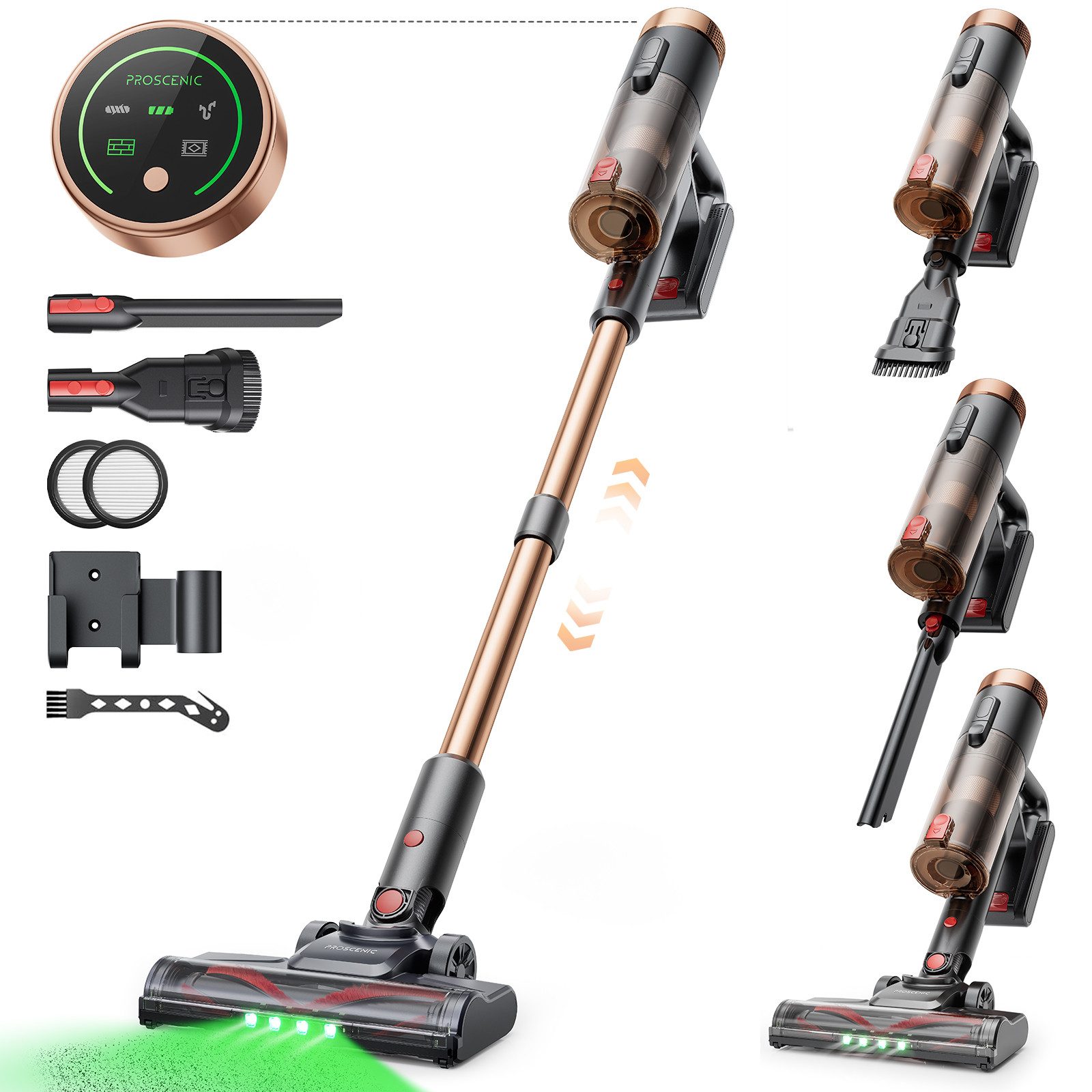 Proscenic Hand-und Stielstaubsauger PO11 Ultra R 50kPa/500W starke Saugkraft, 50 Min, 500 W, beutellos, Anti-Tangle-Bodenbürste, 78 dB, Glatter Boden, Teppich