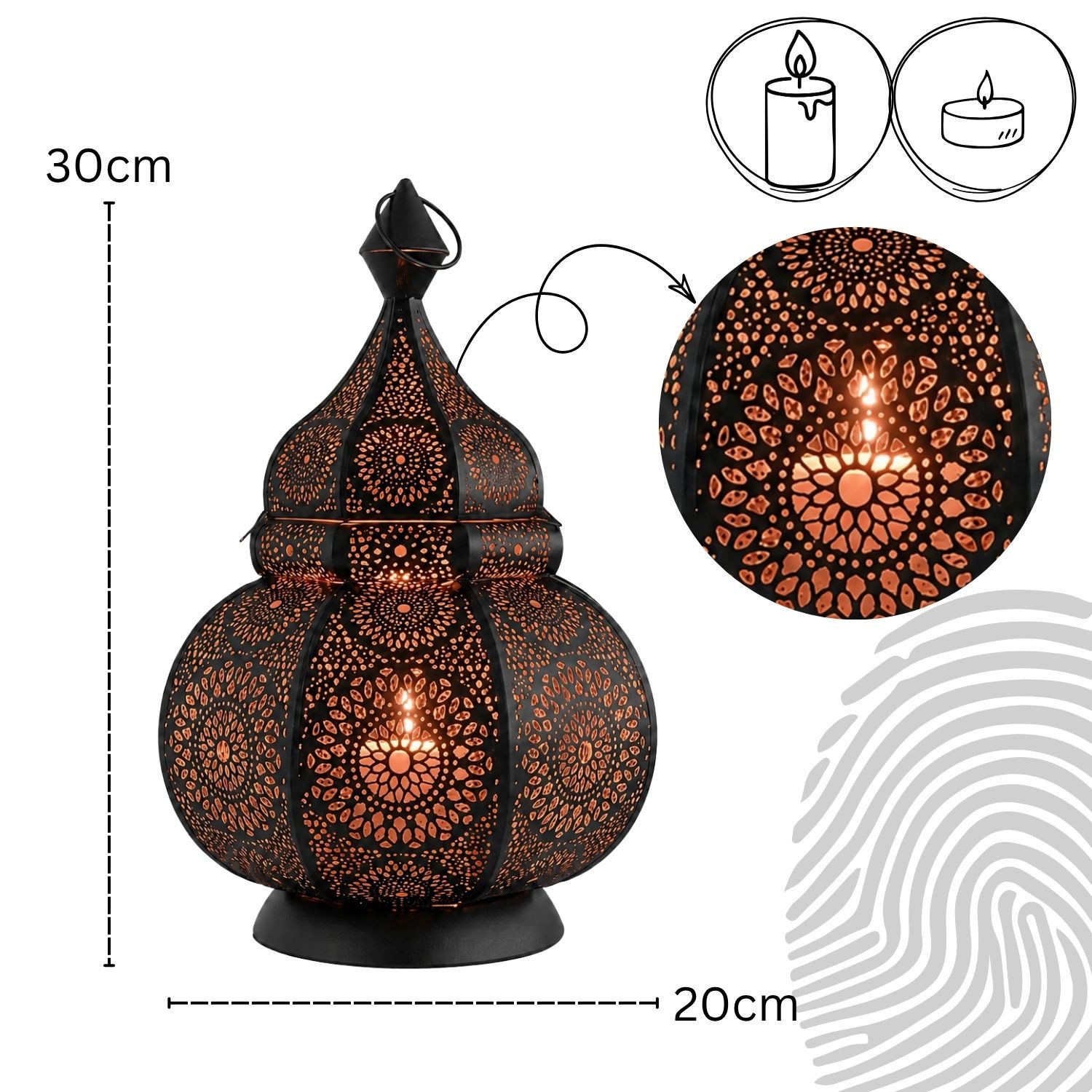 Marrakesch Orient & Mediterran Interior Teelichthalter Orientalisches Windlicht Lamis handgemacht aus Metall in Schwarz 30 cm (1 St), Handarbeit
