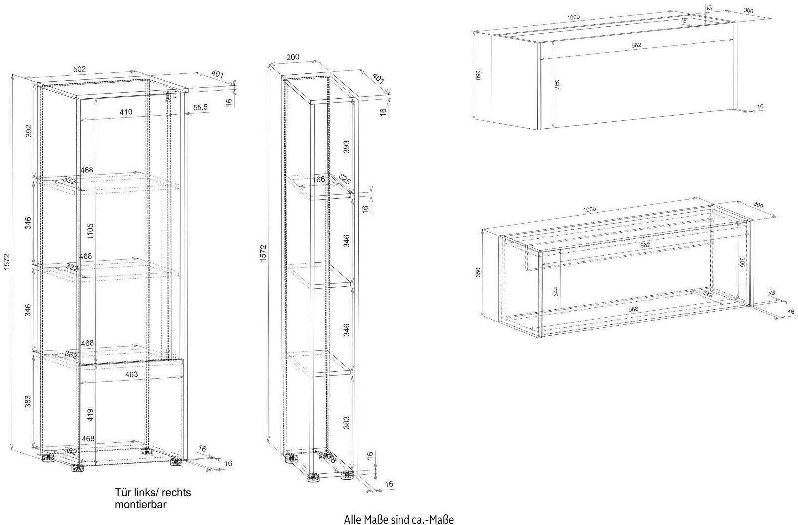 Sekretär 4-teilig, Eiche, mit matt 310 Breite (in weiß cm), Wotan ca. Furn.Design Wohnwand Center, mit