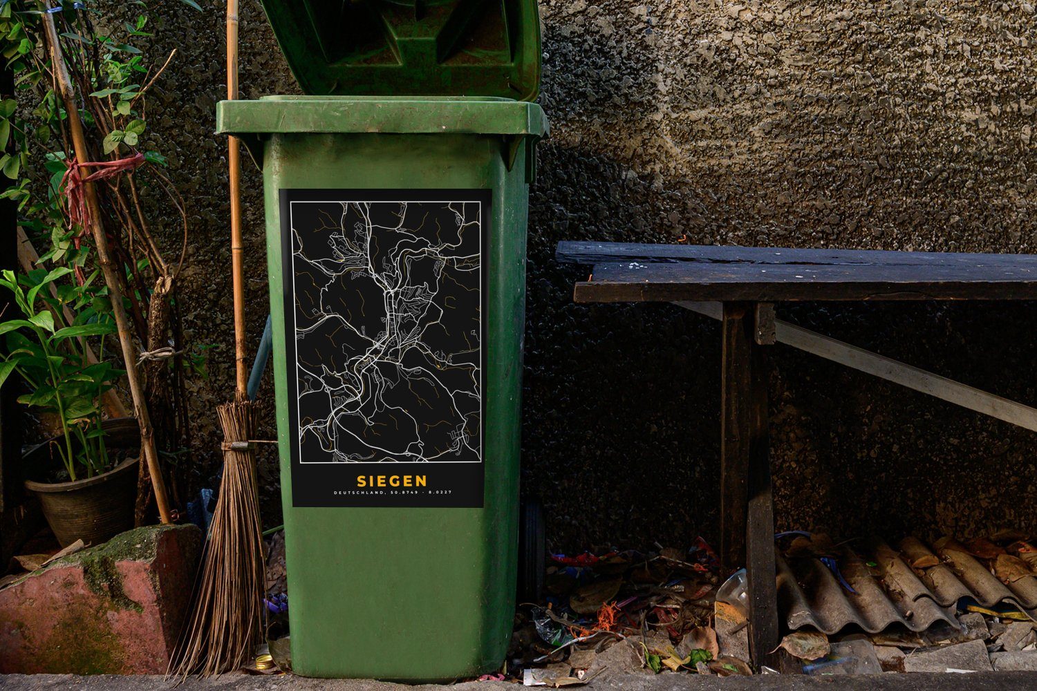 Sticker, Stadtplan Gold Container, Siegen Mülltonne, MuchoWow - Karte (1 Deutschland - - St), - Wandsticker Abfalbehälter Mülleimer-aufkleber,