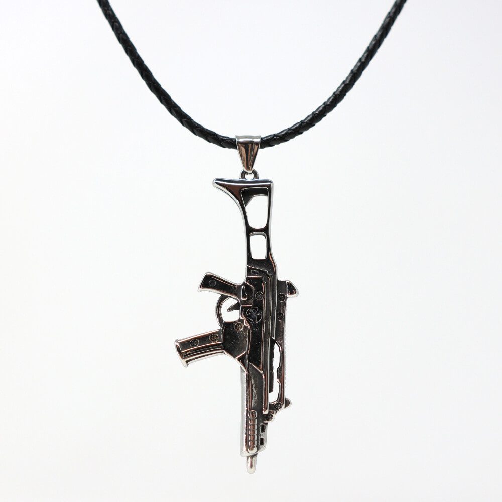 DALMARO Kette mit Anhänger Lederkette Edelstahlkette 316L MASCHINENPISTOLE, Herren Halskette Biker / Wikinger Kette - Schmuckbox