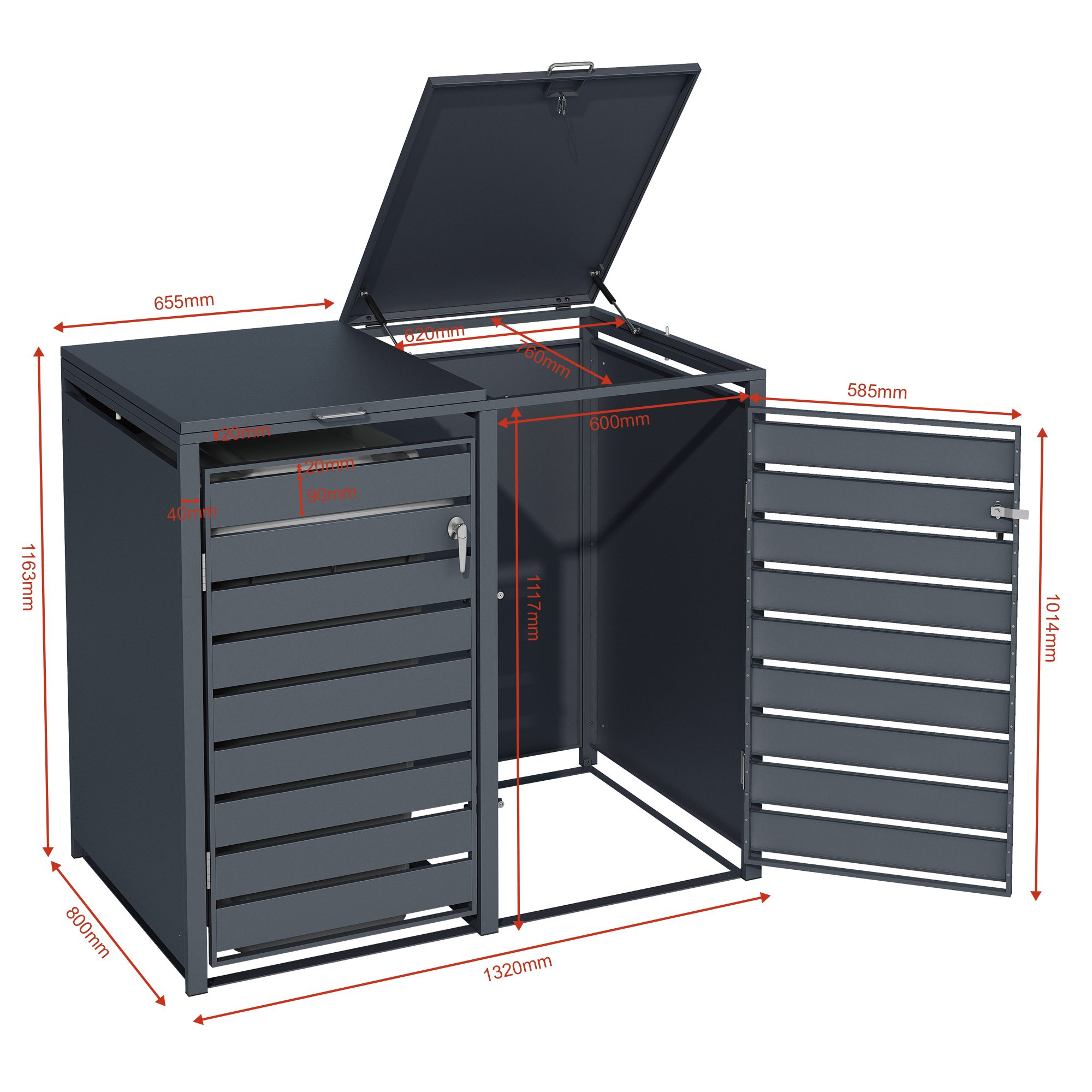 ESTEXO Mülltonnenbox Müllbox Mülltonnenverkleidung 2 Türen Box mit Deckel Anthrazit