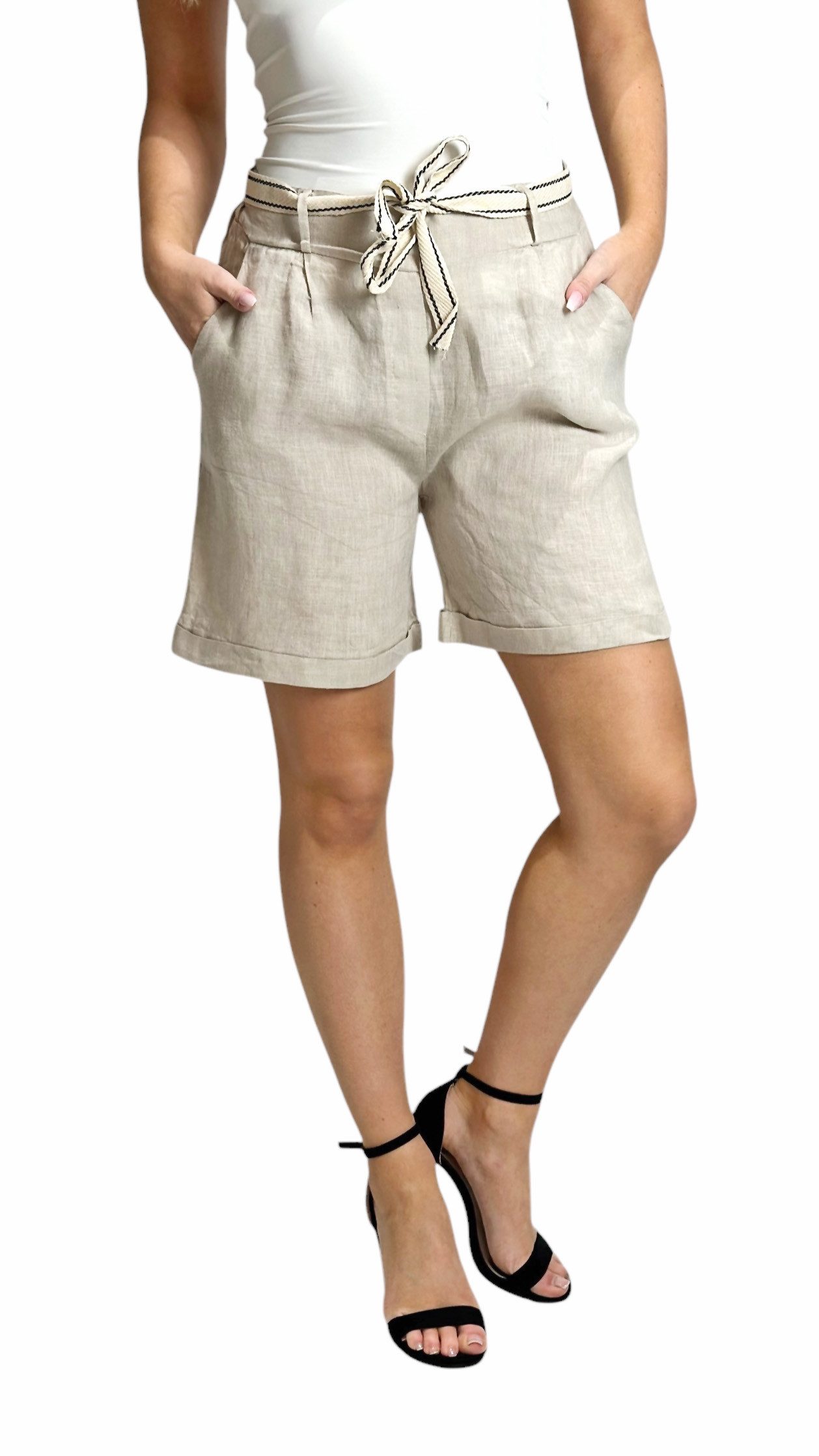 Mississhop Leinenhose Bermuda 100% Leinen Shorts günstig online kaufen