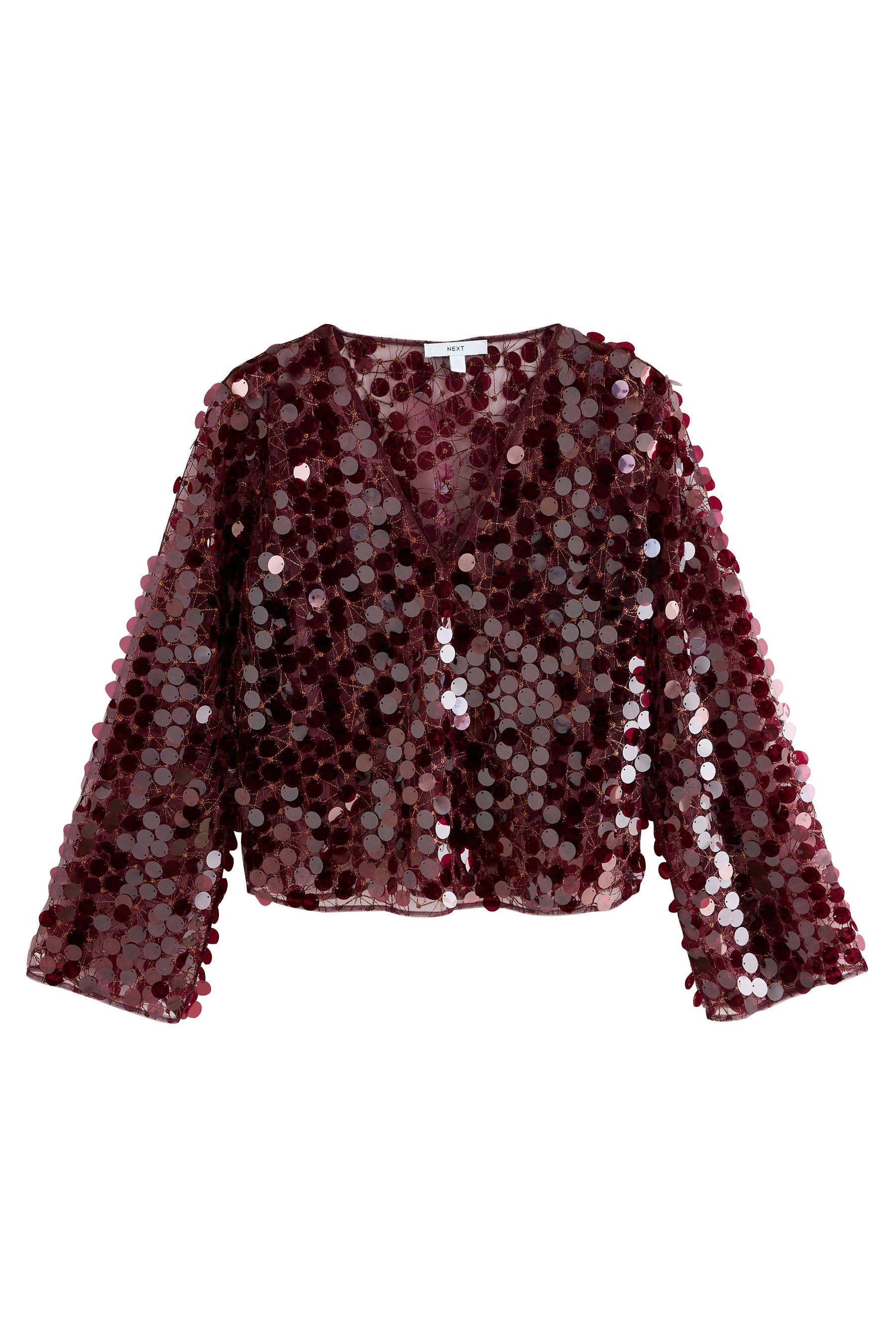 Next Blusenshirt Langärmeliges, transparentes Oberteil, Pailletten (1-tlg)