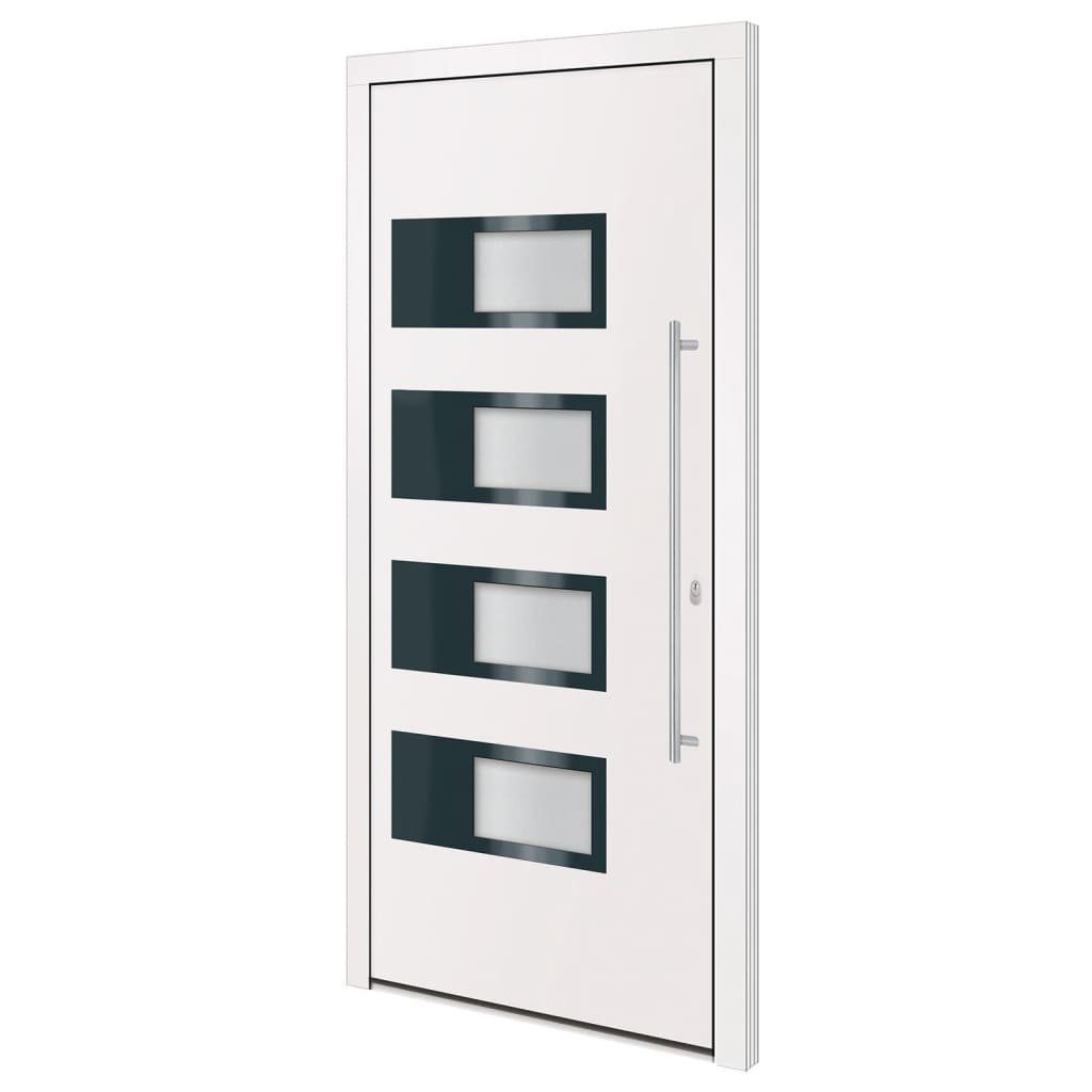 vidaXL Haustür Hauseingangstür Haustür Weiß 100x210 cm Aluminium und PVC Glas-Element