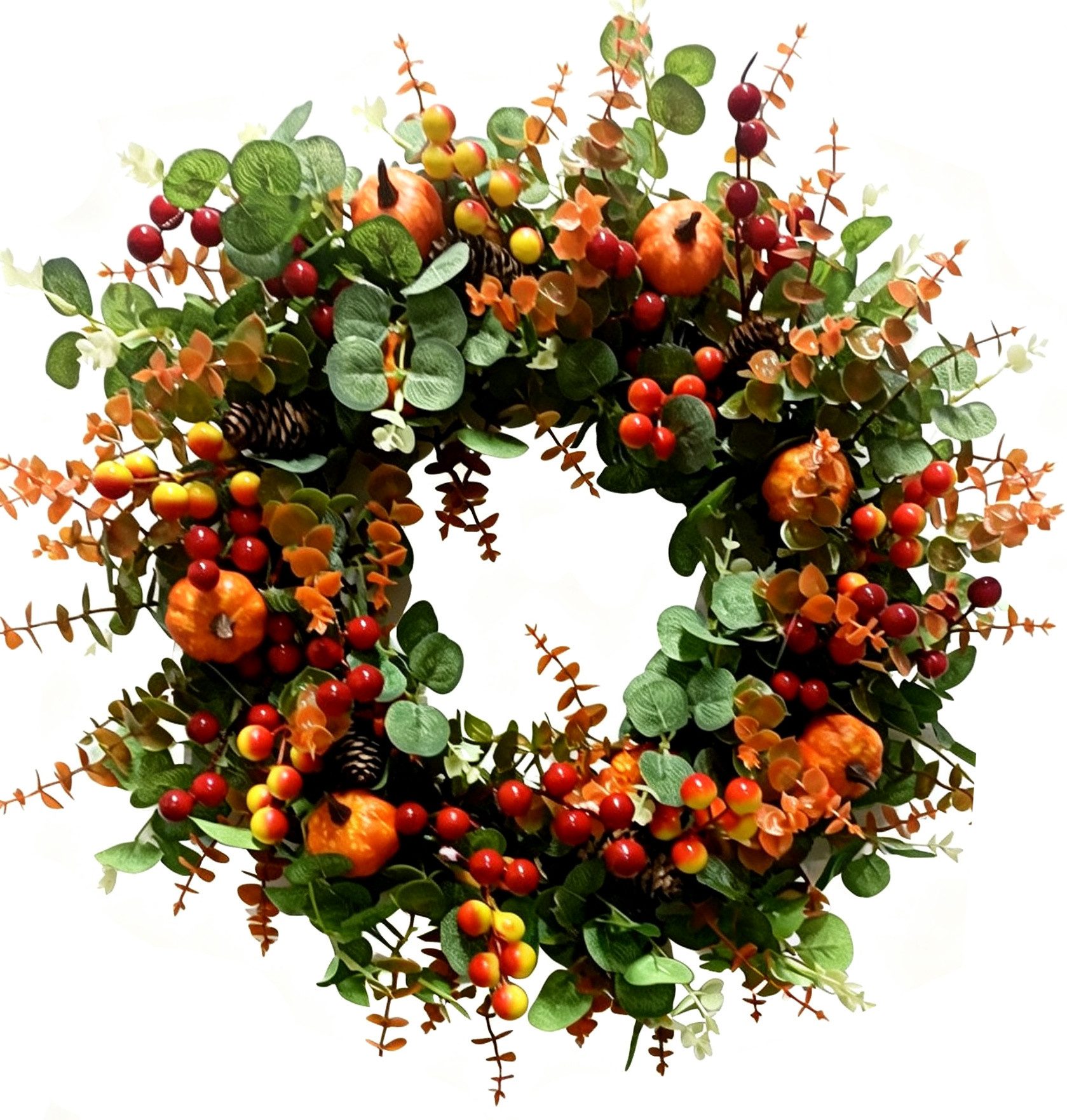 Bomiclss Dekokranz Herbstlicher Kürbis-Beeren-Dekokranz, Türkranz für den Eingangsbereich, passend für Thanksgiving, Erntedankfest und Halloween