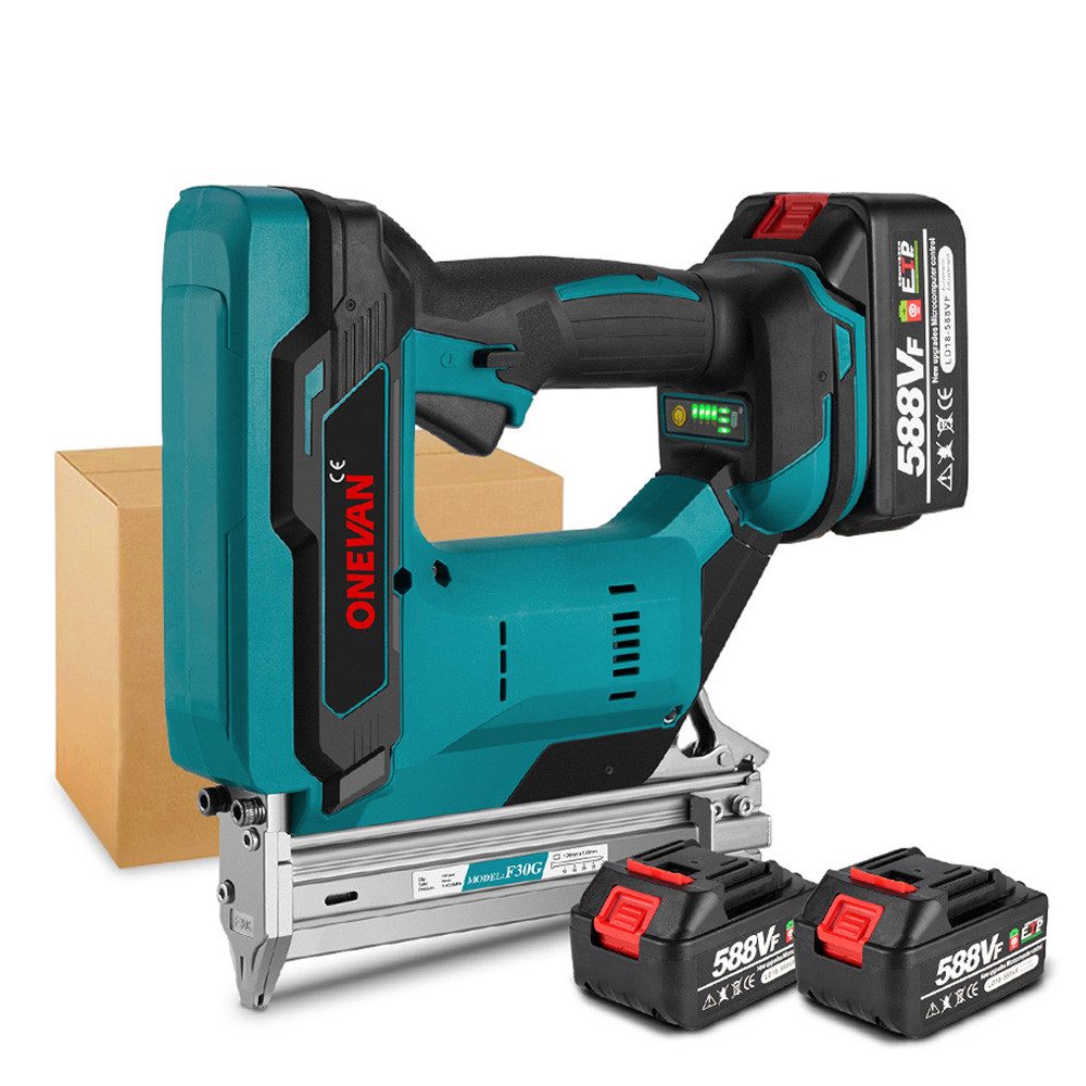 ONEVAN Akku-Stauchkopfnagler Elektrische Nagelpistole mit 2 Akkus, Bürstenlos Akku Nägeln, für F10, F15, F20, F25, F30, für Holzarbeiten und Heimwerker