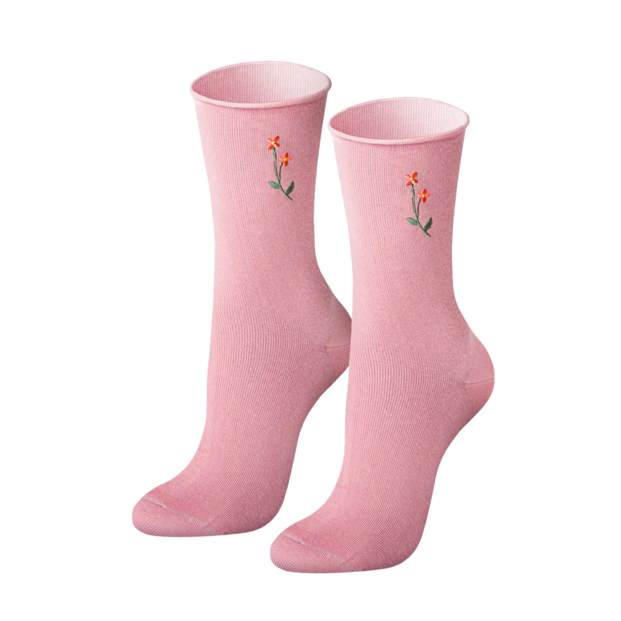 von Jungfeld Socken Blumen Bio-Baumwolle 35-46 Damen (1-Paar, 1 Paar) Einfarbige Damensocken mit Stickmotiv