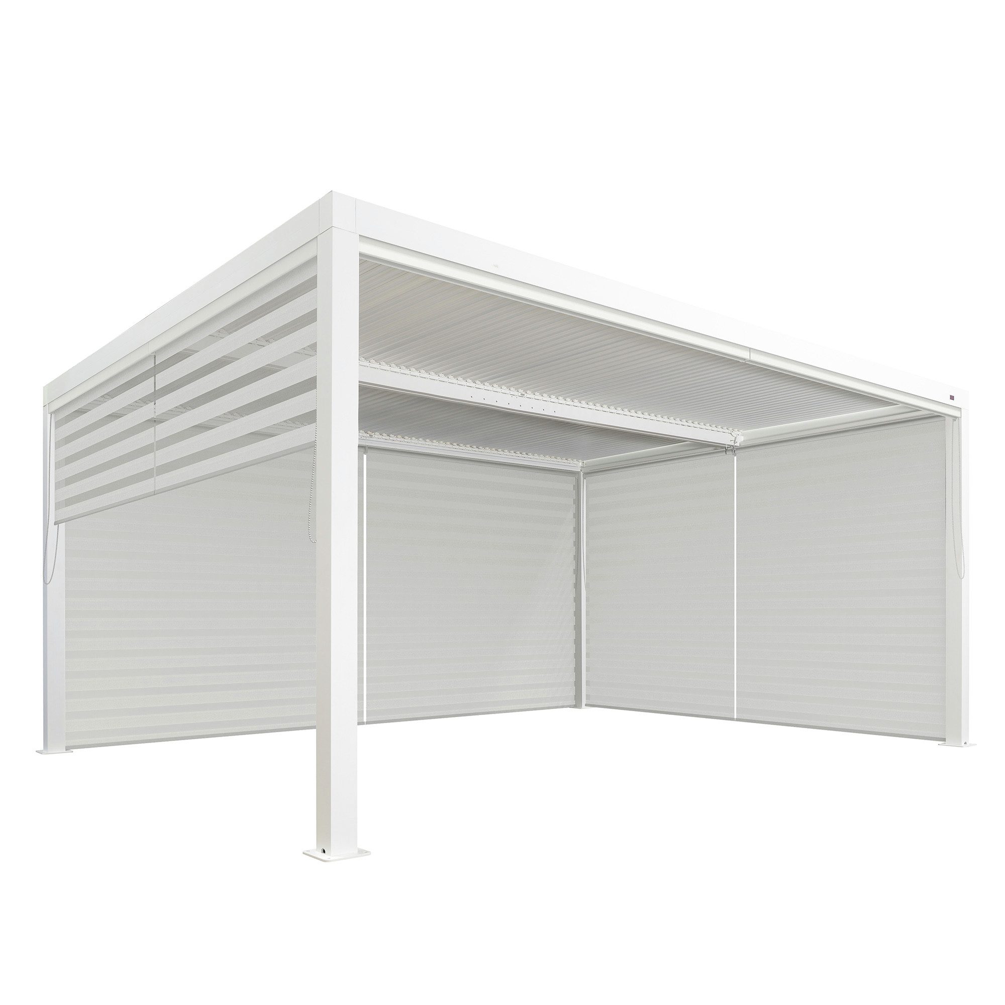 PURPLE LEAF Pergola Terrassenüberdachung mit Sonnenrollo, Gartenpavillon mit Lamellendach, (1 Pergola mit 1 Seitenrollo für die Längsseite und 2 Seitenrollos für die Schmalseiten)