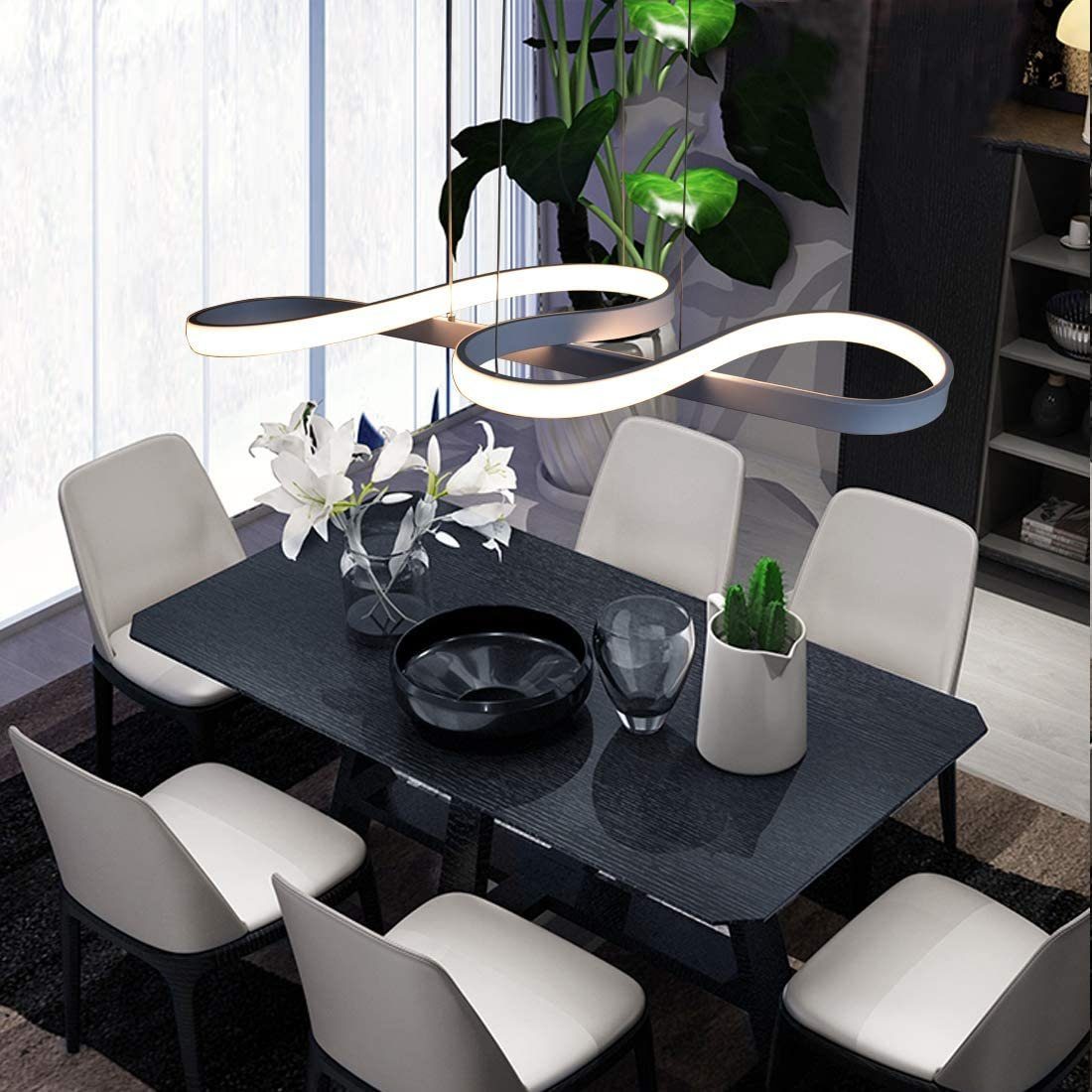 ZMH Pendelleuchte LED Esstisch Schwarz/Weiß Hängeleuchte Modern 47W Dimmbar Esszimmer, Augenschutz, Einfache Installtion, LED fest integriert, warmweiß-Kaltweiß, 3000-6500K mit Fernbedienung Pendellampe Wohnzimmer Büro