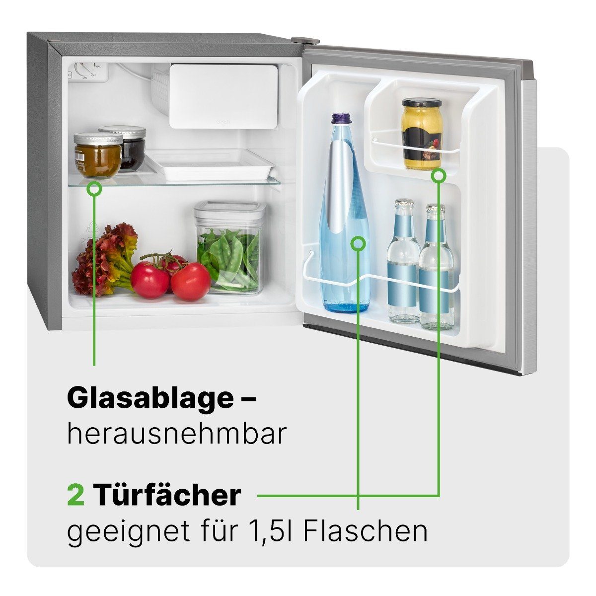 BOMANN Kühlschrank KB 7245, 50 cm hoch, 44.5 cm breit, Mini Kühlschrank 45L m. Gefrierfach leise Kühlbox