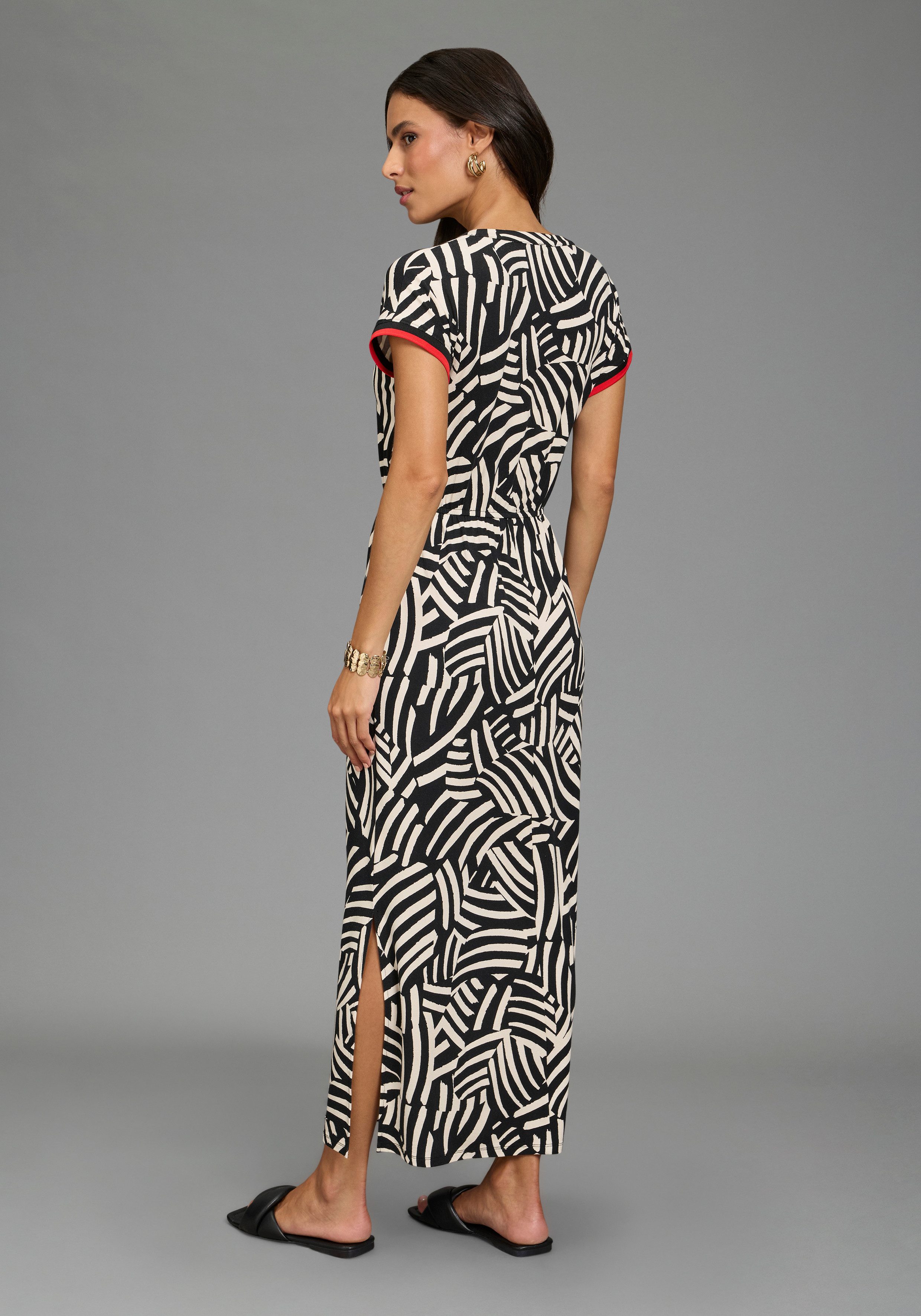 Laura Scott Midikleid abstraktes Design, mit Kontrastfarbenen Details