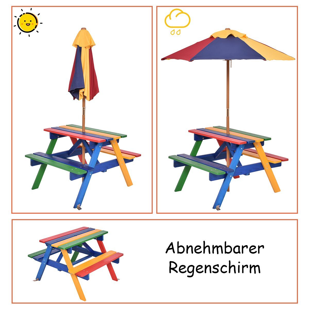 COSTWAY Children's Seating Set, 2 Chairs & Parasol, 4 Seats, 79x71x52.5cm