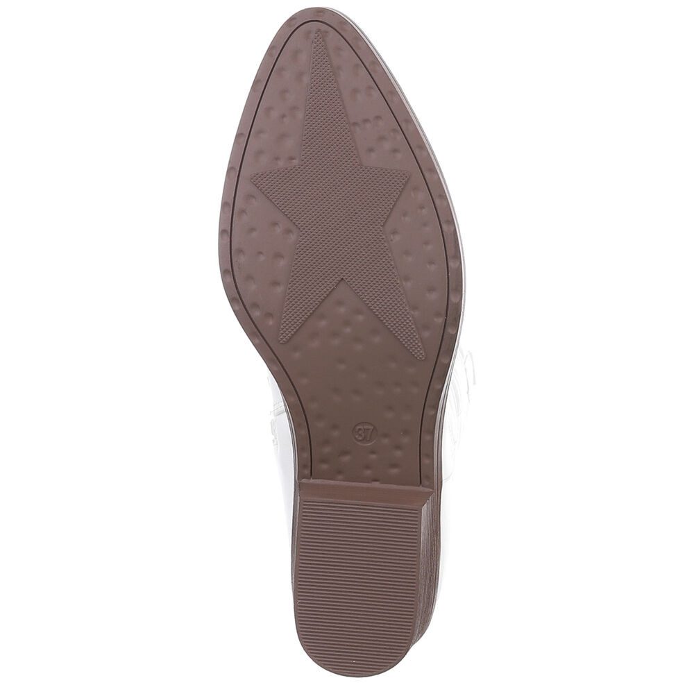 Ital-Design Elegante Damen-Stiefel mit Kunstvollem Design und Komfort Westernstiefel (90482530) Blockabsatz Flache Stiefel in Weiß