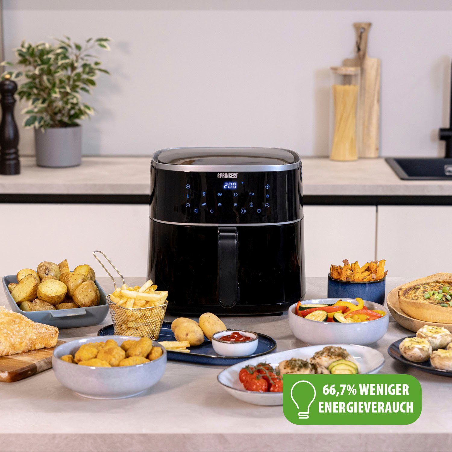 PRINCESS Heißluftfritteuse 182244, 1500 W, Füllmenge des Behälters variierbar – 6 L