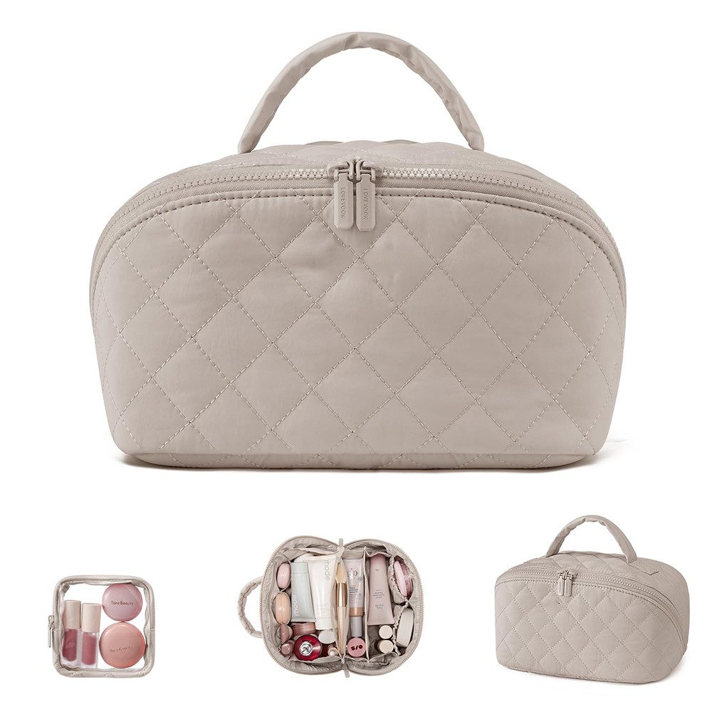 Zaewry Kosmetiktasche Damen Kosmetiktasche, Umfangsreich Kapazität Reise Make-up Tasche, Schlichter Optik Tragbarer Make-up Tasche,Weit geöffnete Tasche