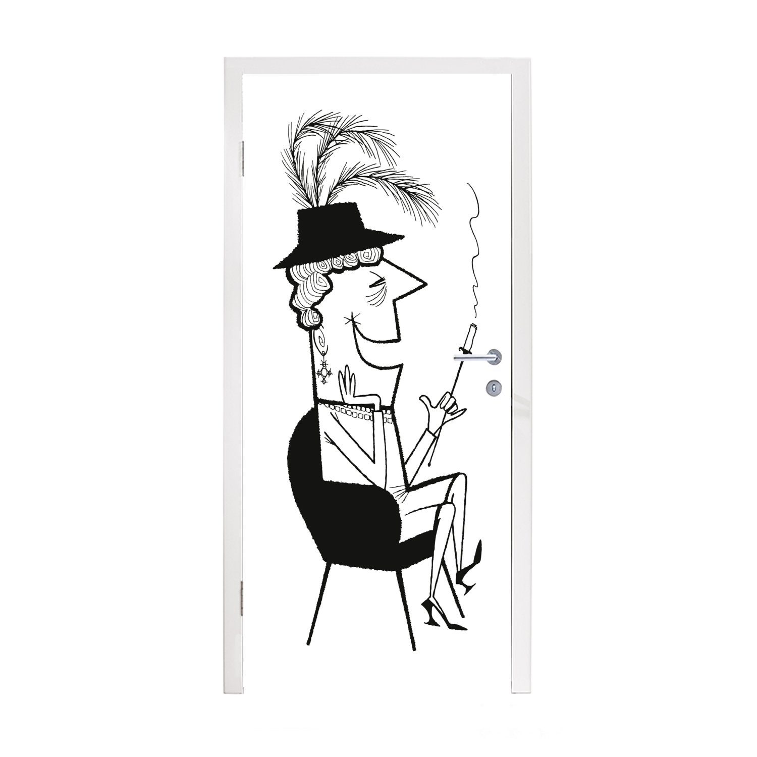 MuchoWow Türtapete Würdige ältere Frau mit einer Zigarette, Matt, bedruckt, (1 St), Fototapete für Tür, Türaufkleber, 75x205 cm