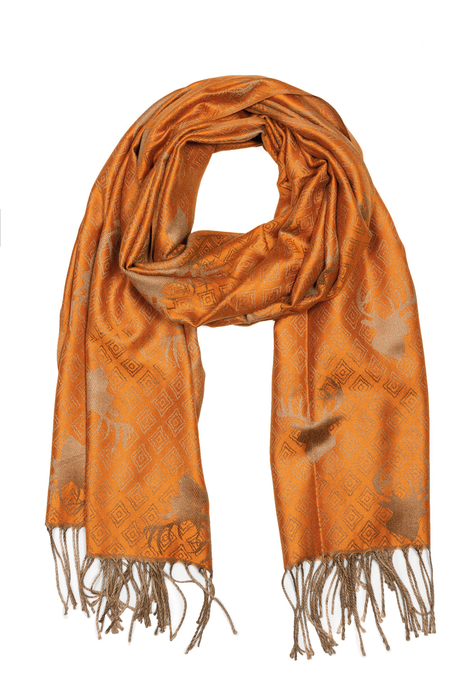 Fransen, Design hochwertige Schal Modeschal Goodman Hirsch mit Orange sehr Verarbeitung