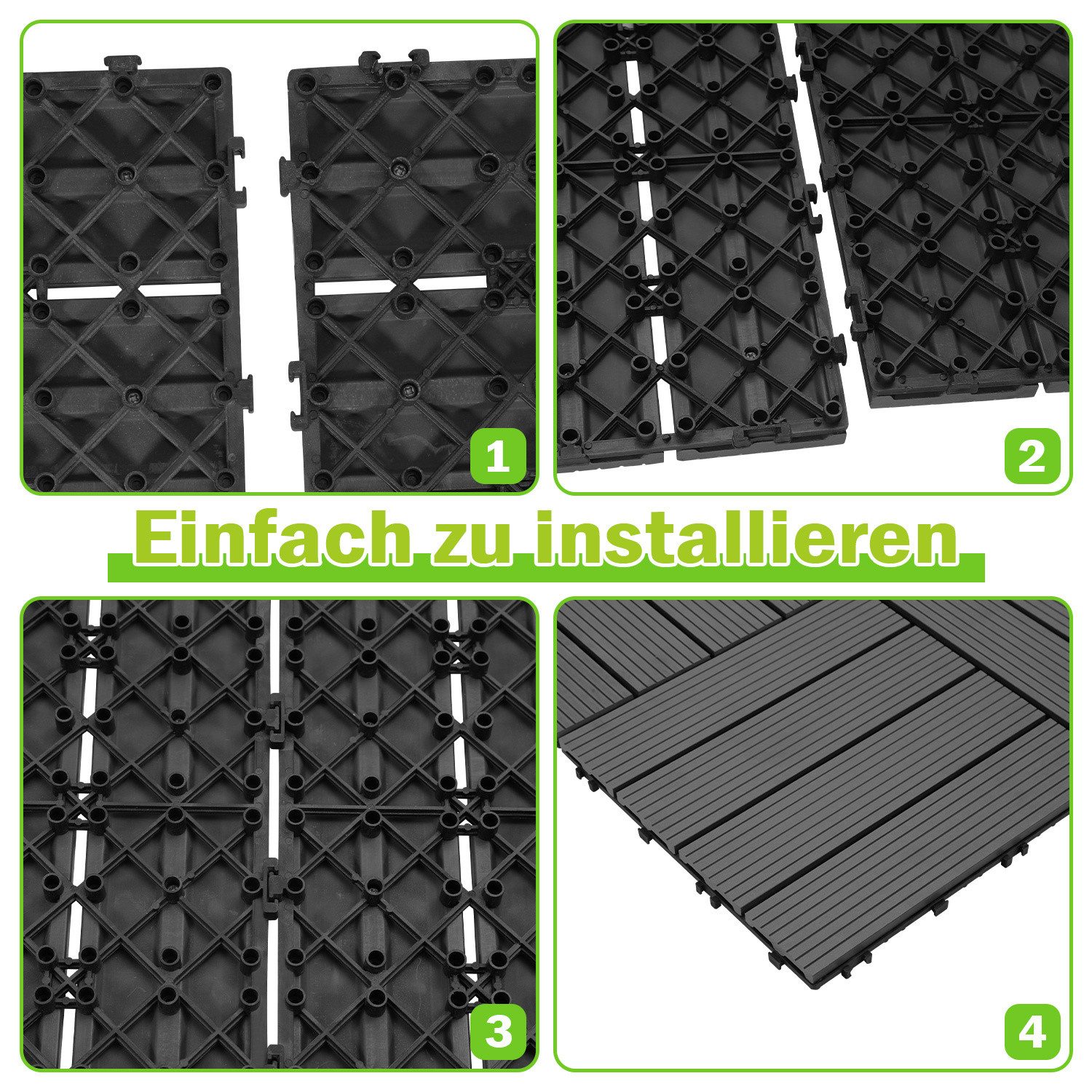Clanmacy Terrassendielen WPC Terrassenfliesen in Holzoptik Garten Balkon mit Drainagensystem, (33-St)