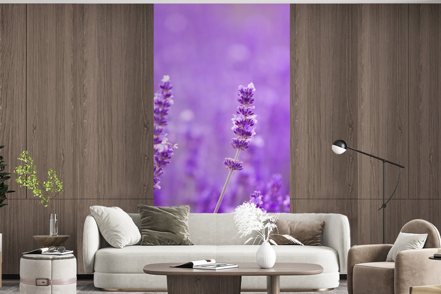 MuchoWow Fototapete Lavendel Nahaufnahme Küche, - - bedruckt, Blumen Matt, Fototapete (2 St), - Wohnzimmer Vliestapete Lila, Schlafzimmer für