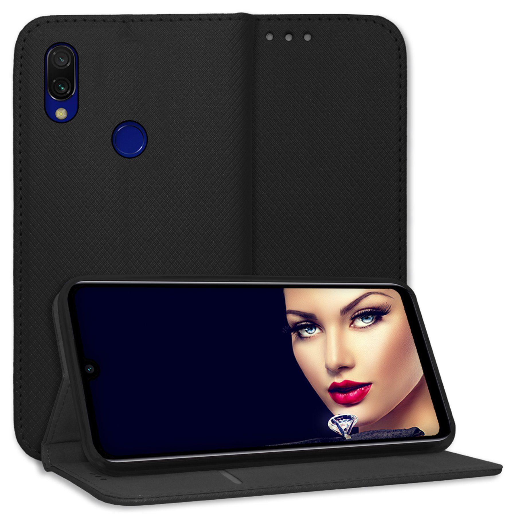mtb more energy Smartphone-Hülle Smart Magnet für Xiaomi Redmi 7, Schwarz, Bookstyle Klapphülle Cover Wallet Case aus Kunstleder