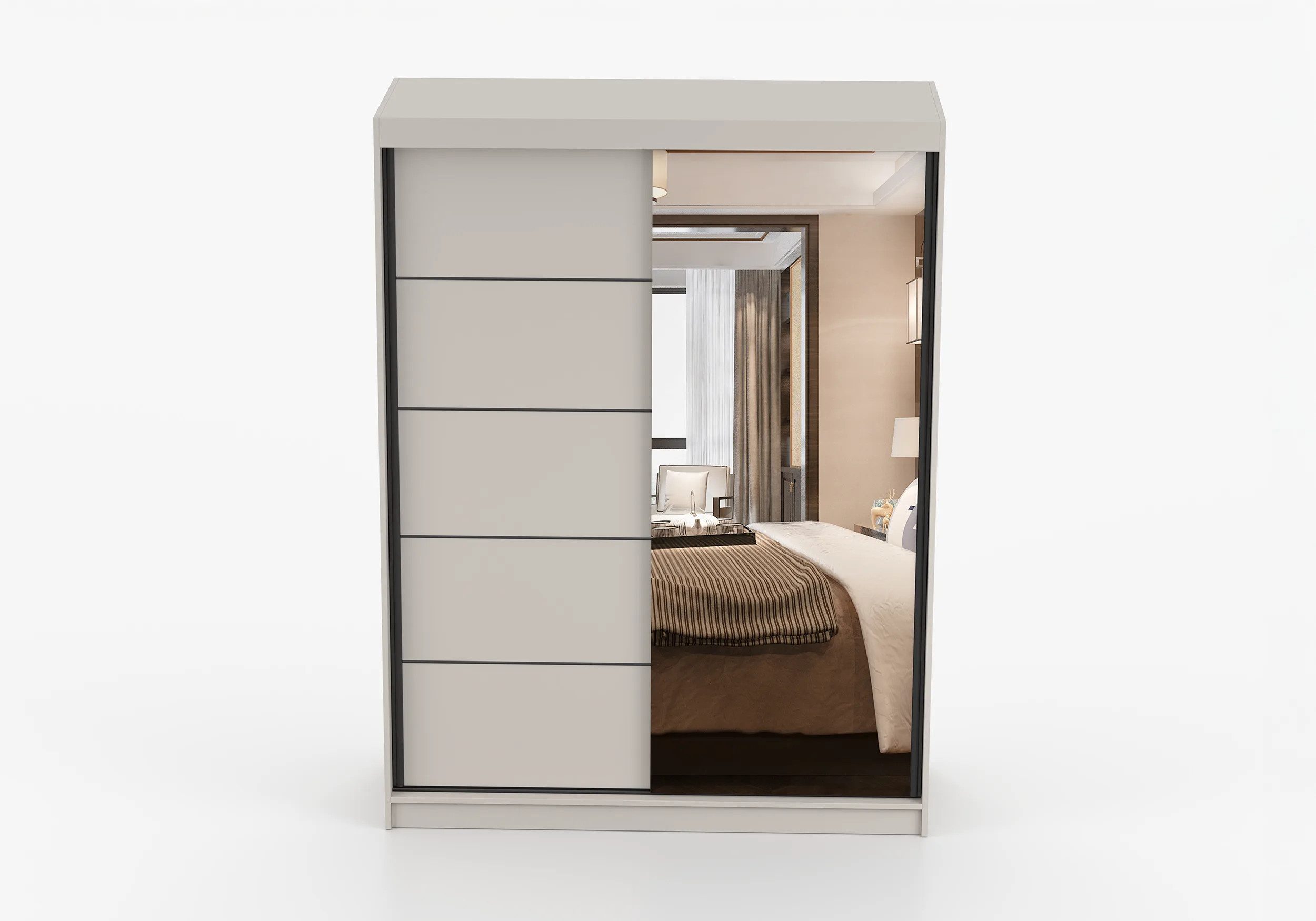 MOEBLO Kleiderschrank LARA 05 Kaschmir (Kleiderschrank Kaschmir mit Spiegel & schwarzen Sprossen, Schiebetüren, Schwebetürenschrank 2-türig Schrank mit vielen E – Bild 5 von 5