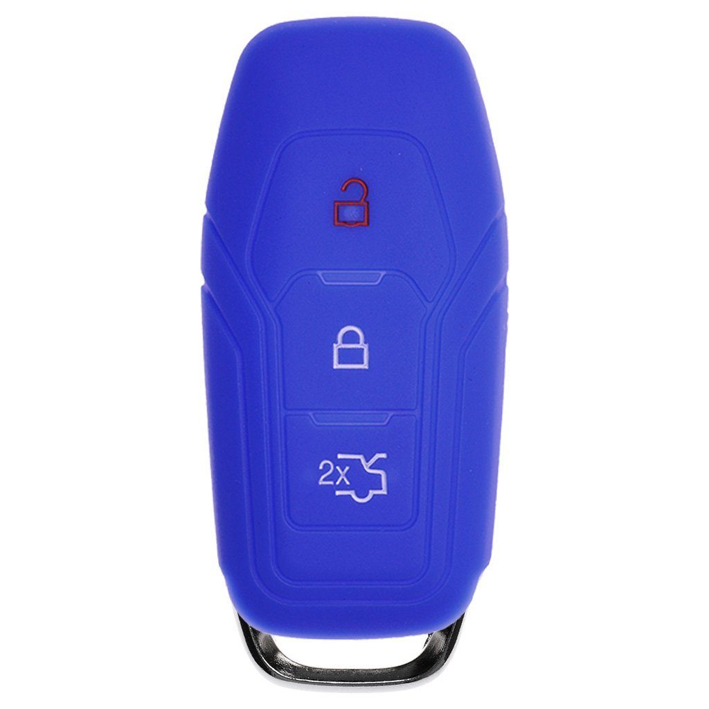 mt-key Schlüsseltasche Autoschlüssel Softcase Silikon Schutzhülle Blau, für Ford Mustang Mondeo V Turnier Fiesta Focus Galaxy Kuga 3 Tasten