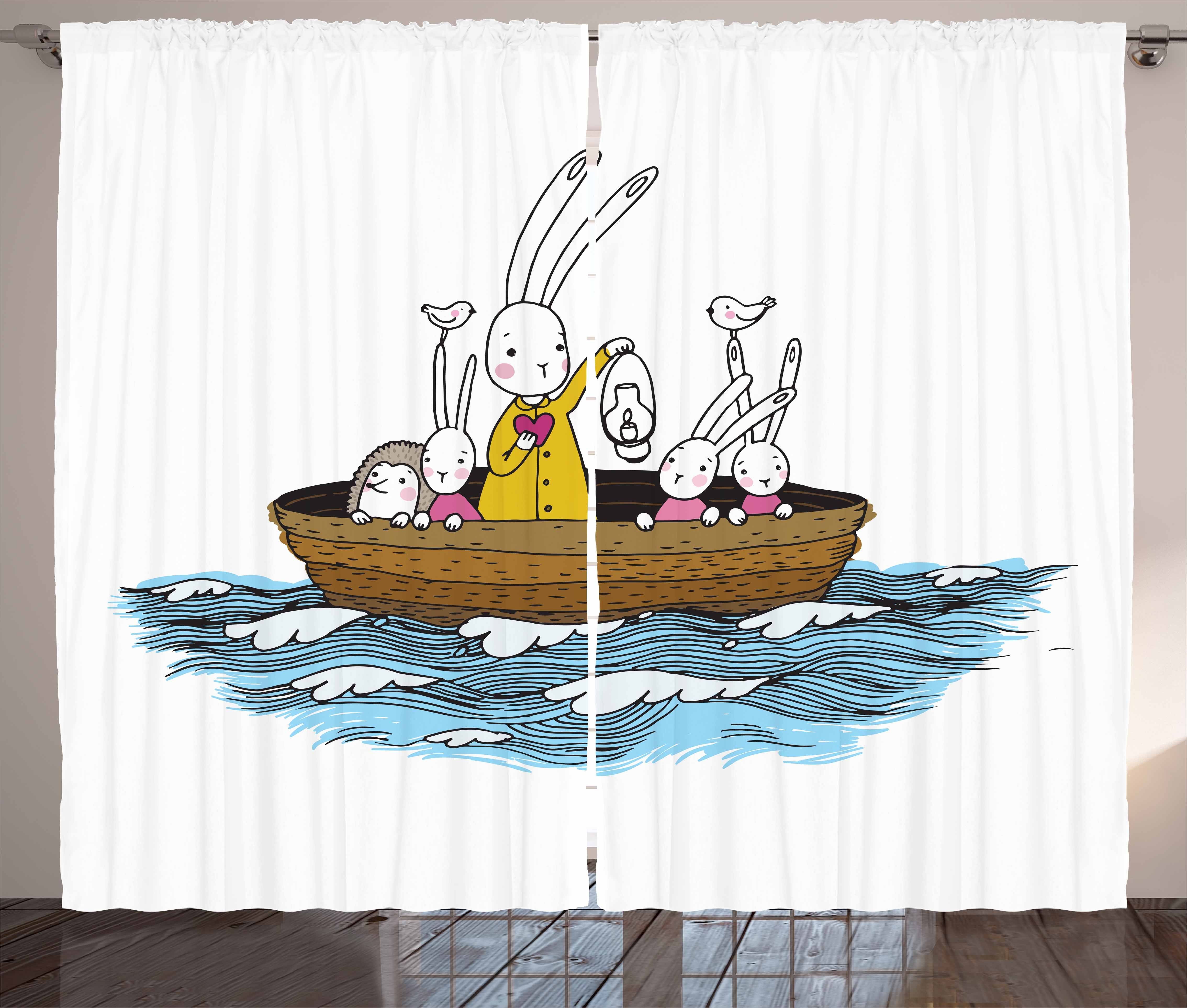 Gardine Schlafzimmer Kräuselband Vorhang mit Schlaufen und Haken, Abakuhaus, Tier Cartoon Hares Hedgehog