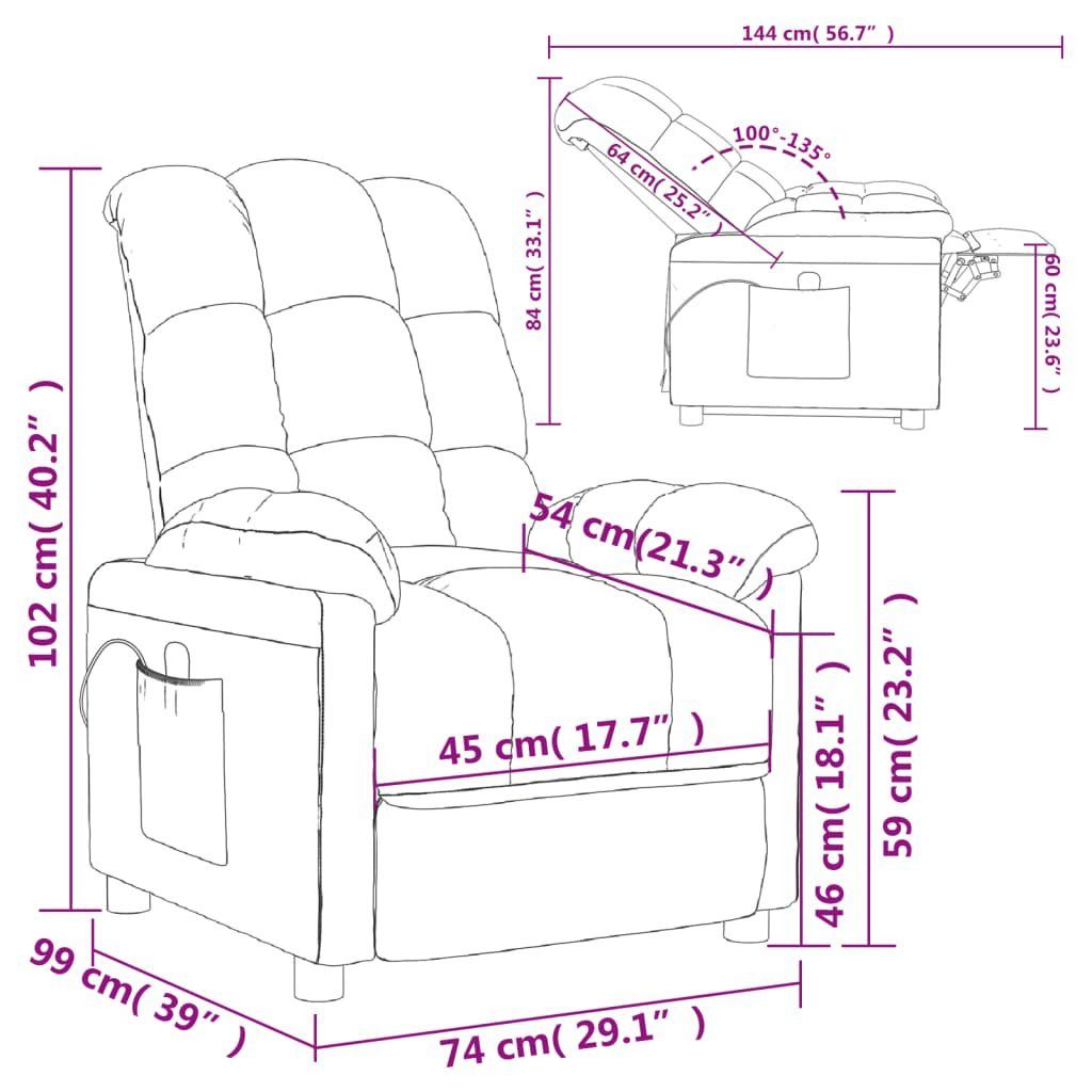 Massagesessel Seitentasche, Mit Fernsehsessel Wohnzimmer DOTMALL Liegefunktion,Vibration,für Braun