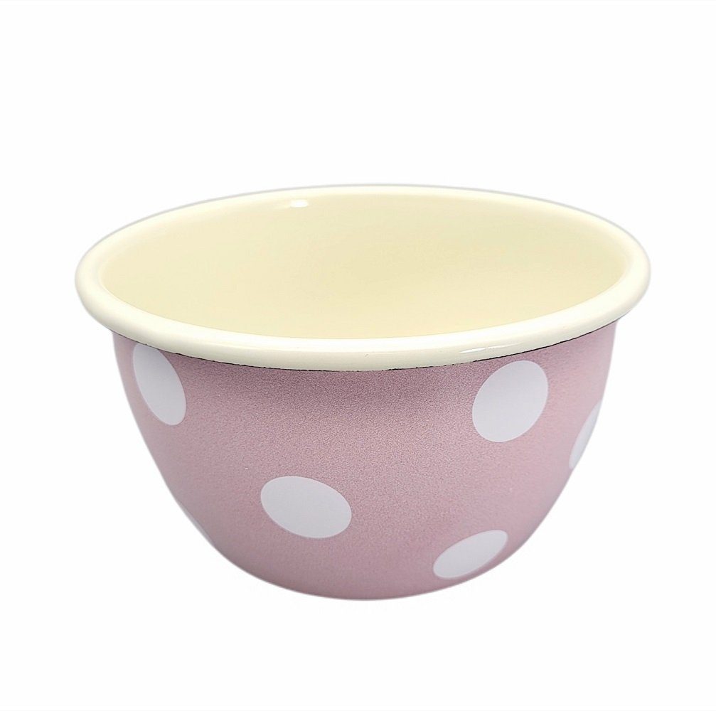 Linoows Schüssel Emaille Schüssel, Salatschüssel, Müsli Schale Rosa, Emaille, (Packung), Nostalgie Müsli Schale rosa mit weißen Tupfen 15 cm