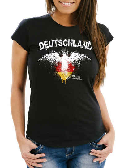 MoonWorks Print-Shirt »Damen T-Shirt Fanshirt Deutschland Adler Fußball EM WM Slim Fit MoonWorks®« mit Print