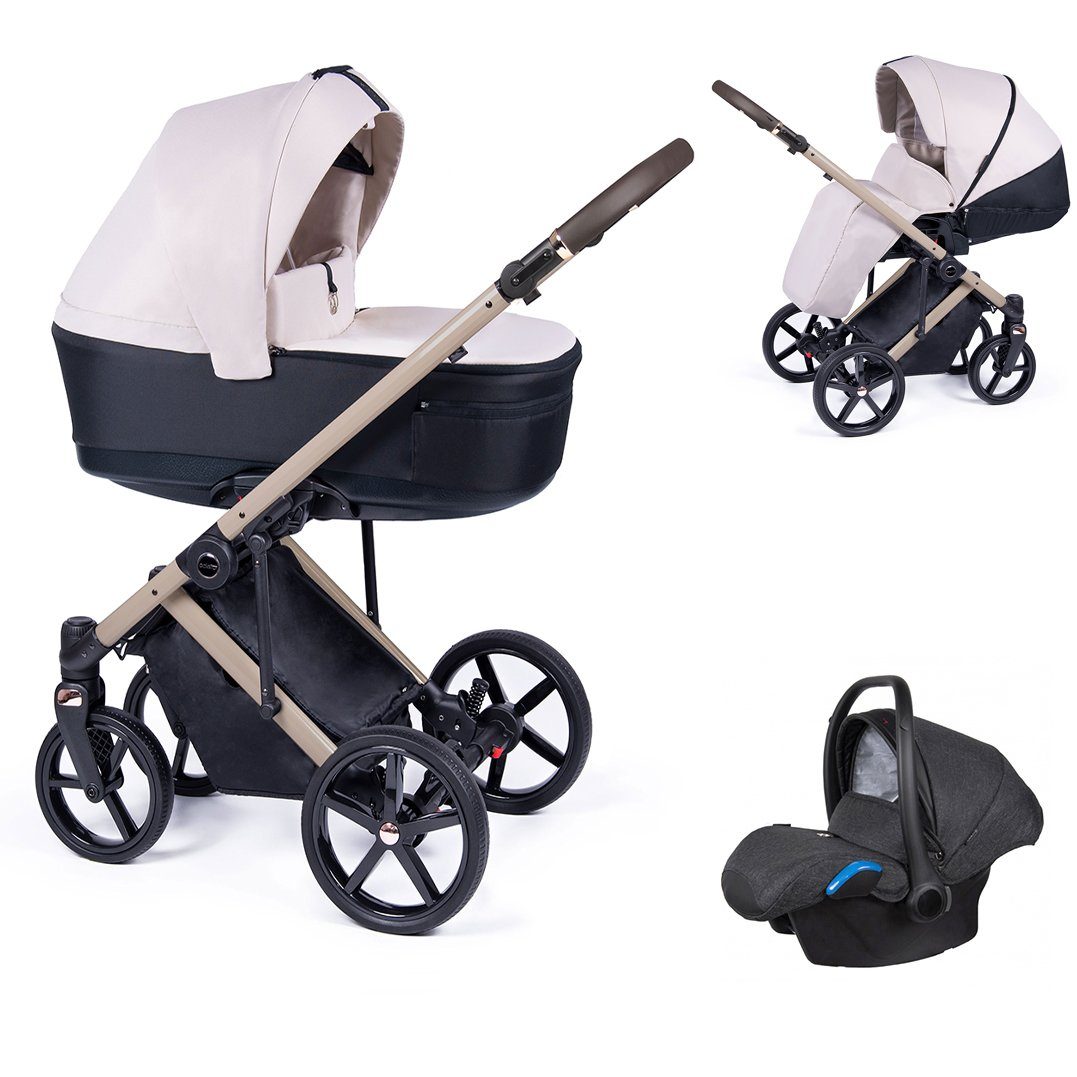 babies-on-wheels Kombi-Kinderwagen 3 in 1 Kinderwagen-Set Fado - 15 Teile - in 24 Designs Creme = Gestell beige