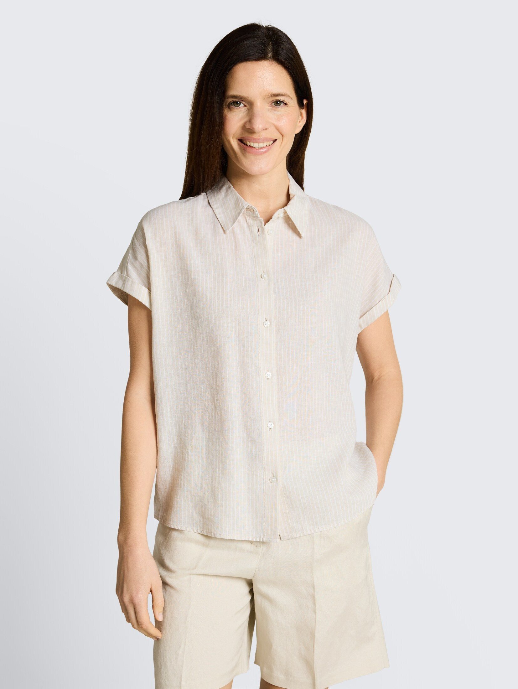 TOM TAILOR Kurzarmbluse Blusen & Shirts Loose Fit Bluse mit Leinenanteil
