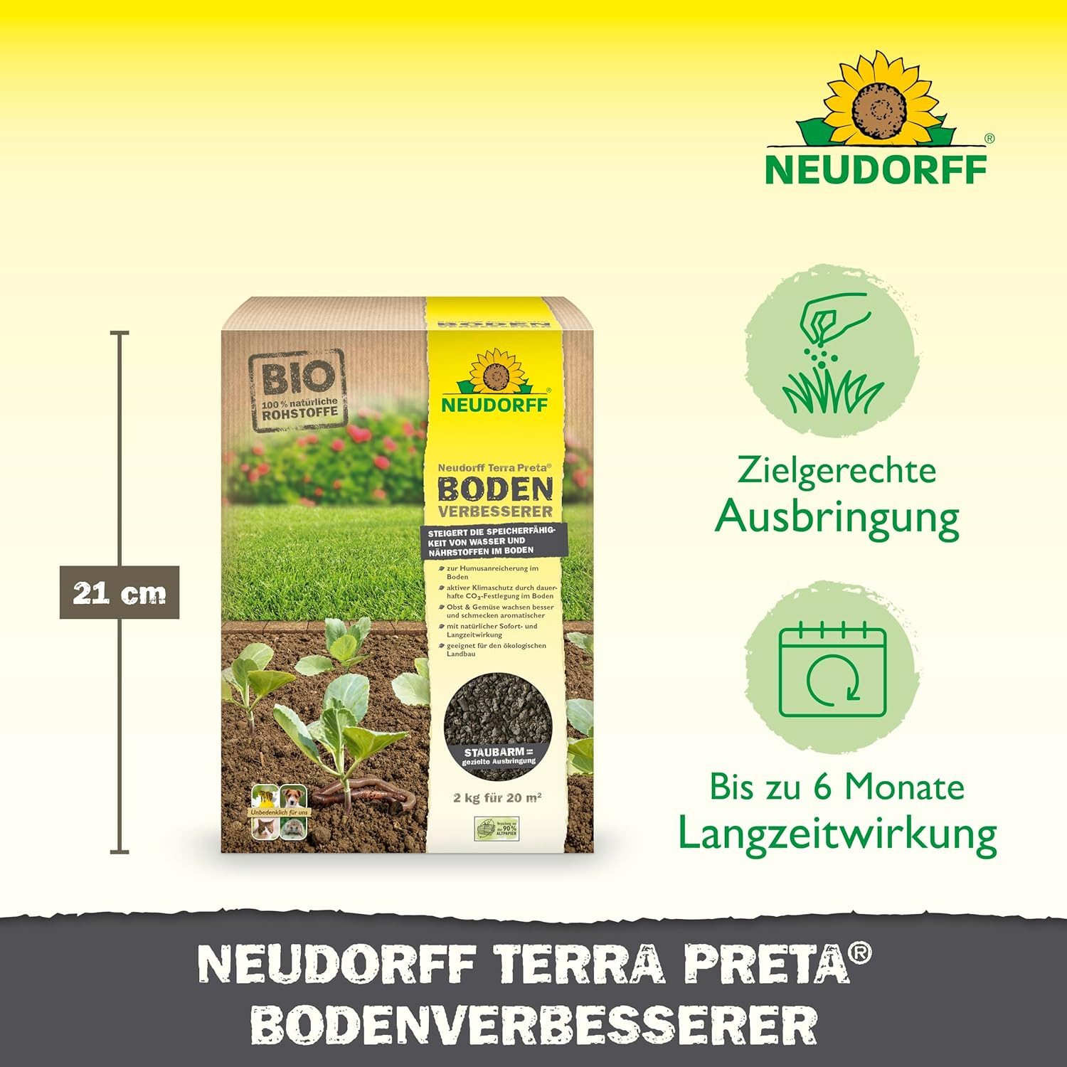 Neudorff Bodenverbesserer Terra Preta BodenVerbesserer 2 kg, Kalkdünger für einen kräftigen, grünen Rasen und beugt Moos vor, staubarm & schnell löslich