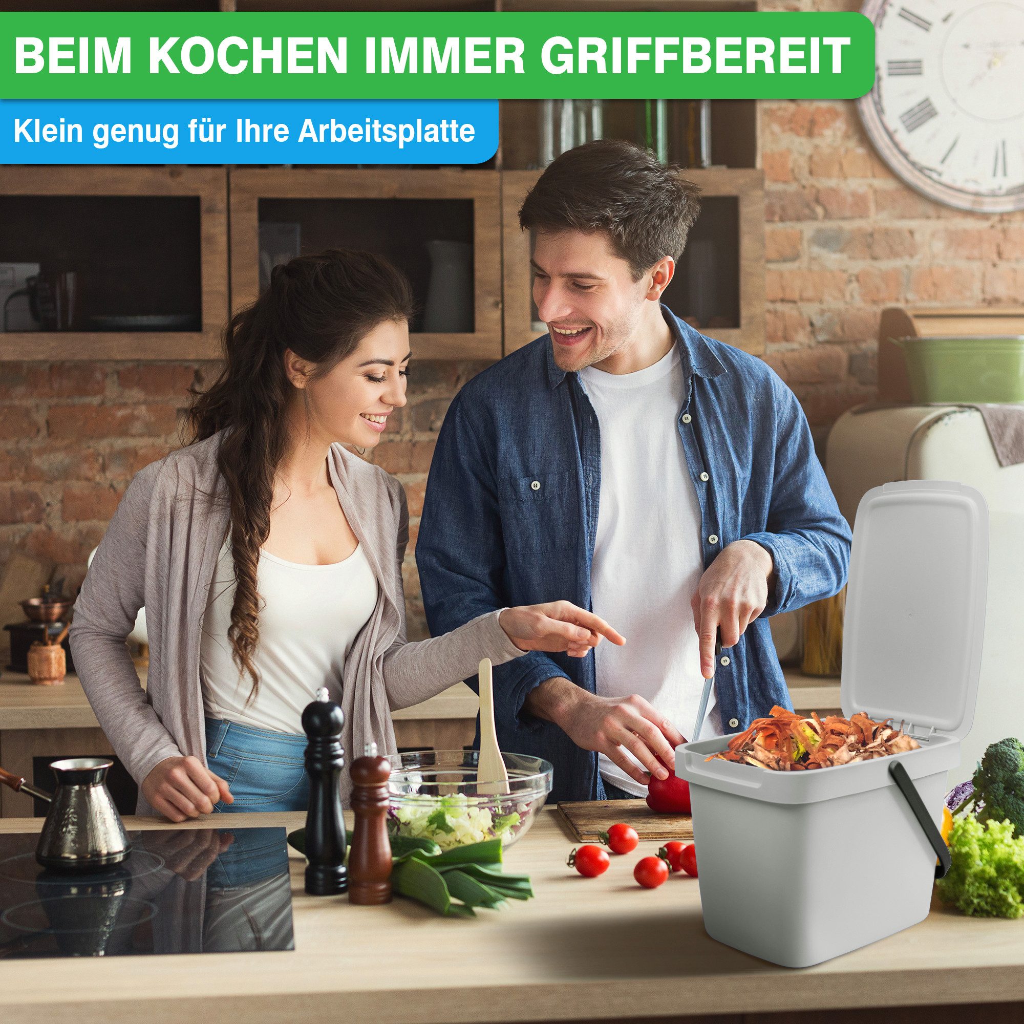 YourCasa Biomülleimer YourCasa® Biomülleimer Küche 6L Komposteimer für alltäglichen Biomüll, Mit Wandhalterung