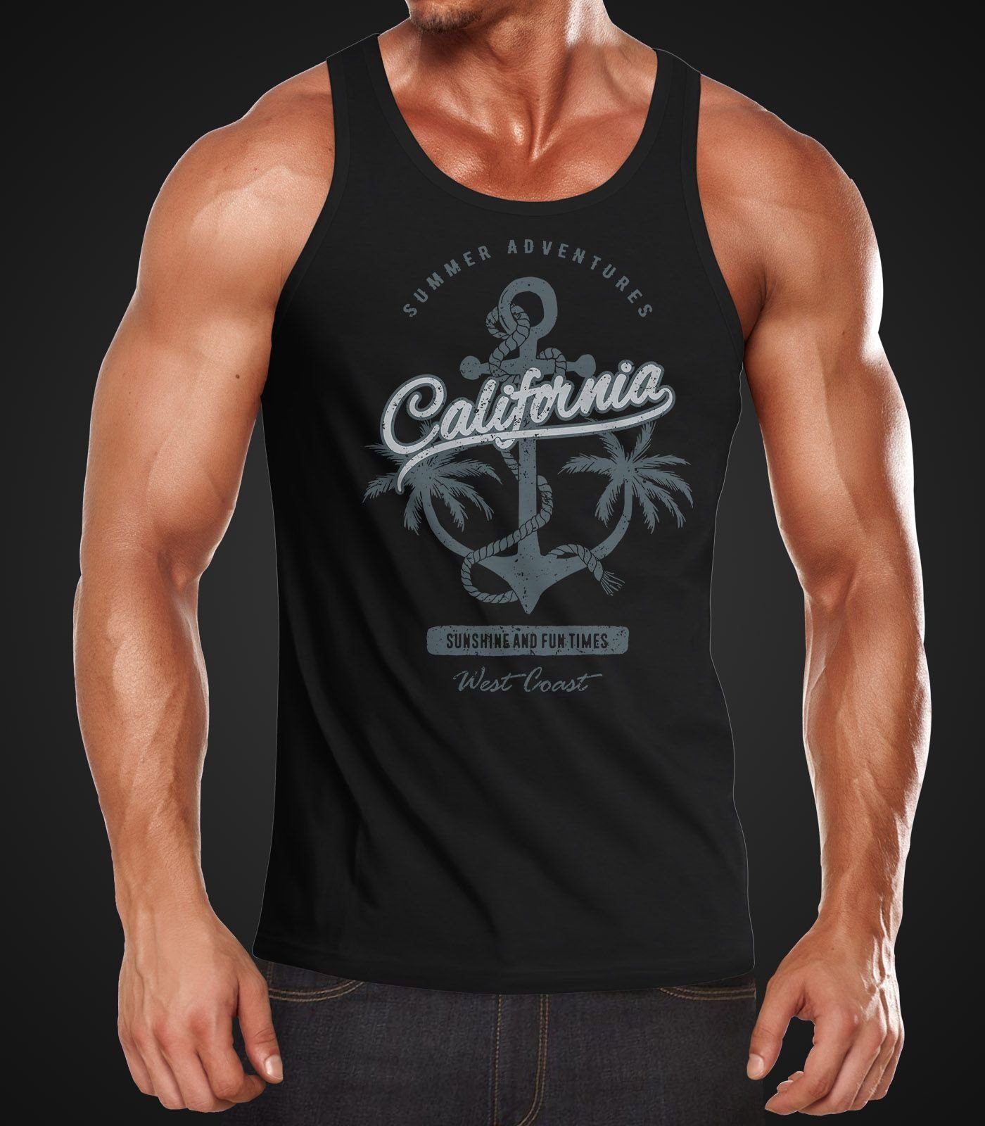 Neverless Tanktop Herren Tank-Top Anker Palmen Anchor Palms Muskelshirt Mus günstig online kaufen