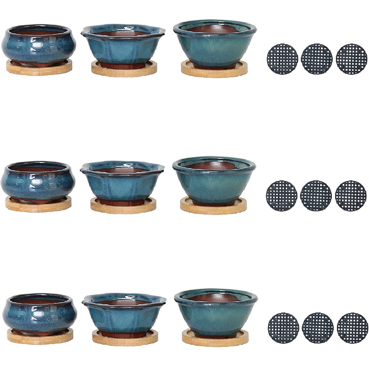 Jinfa Dekovase Jinfa Keramik-Bonsai-Töpfen in Mix Form mit Entwässerungslöchern 3 Stück (21,33Euro/Stück)