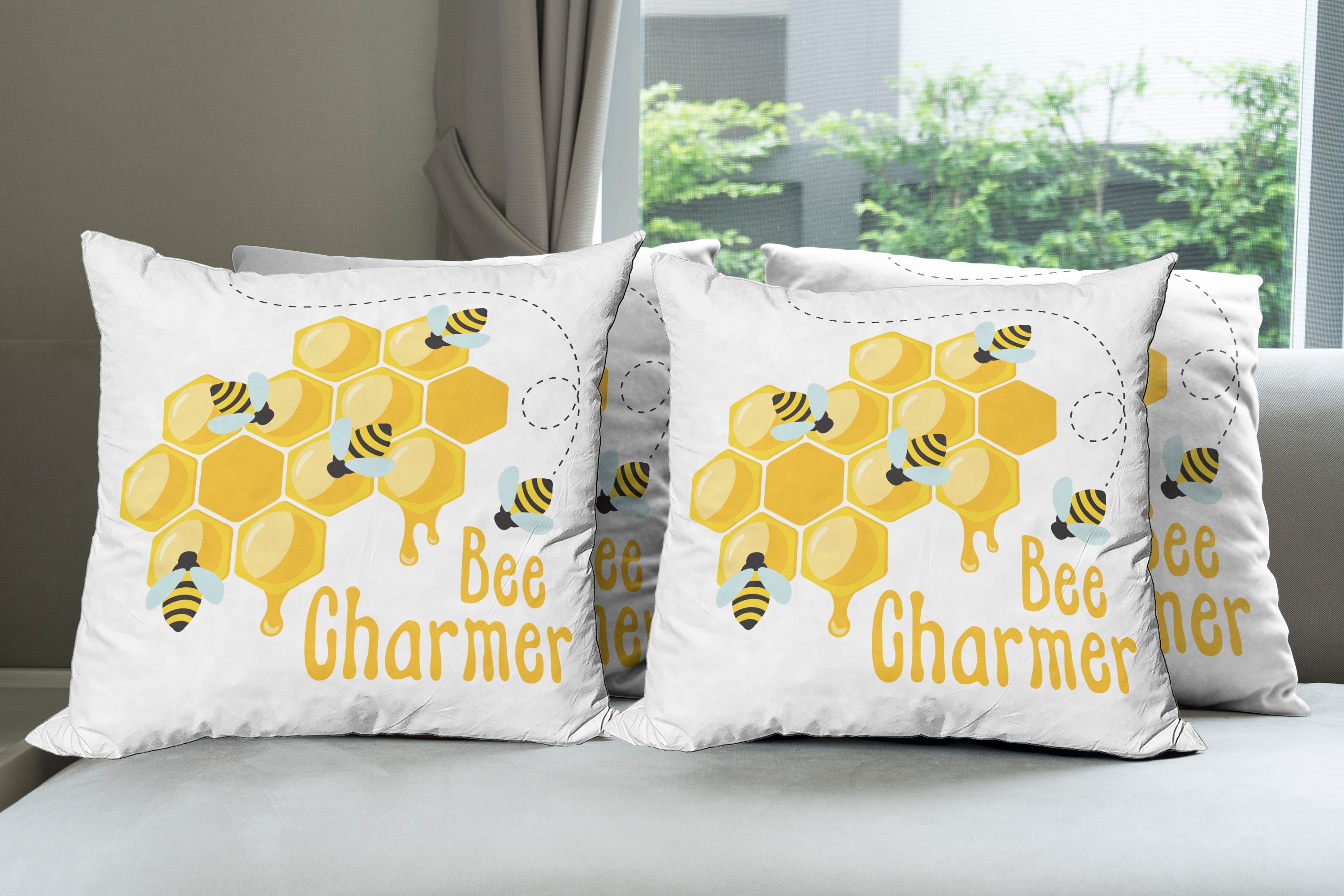 Charmeur Accent Kissenbezüge Stück), Honey Abakuhaus Doppelseitiger Biene (4 Bee Beschriftung Modern Digitaldruck,