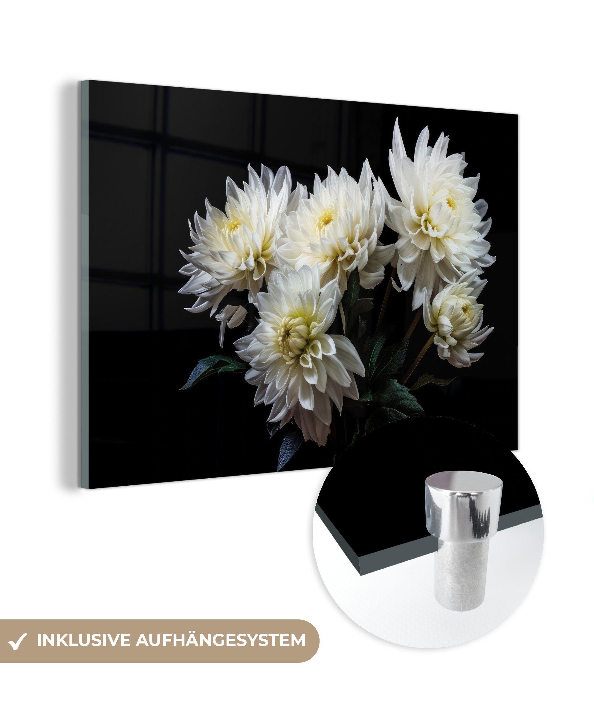 MuchoWow Acrylglasbild Blumen - Chrysantheme - Weiß - Natur - Botanisch, (1 St), Glasbilder - Bilder auf Glas Wandbild - Foto auf Glas - Wanddekoration