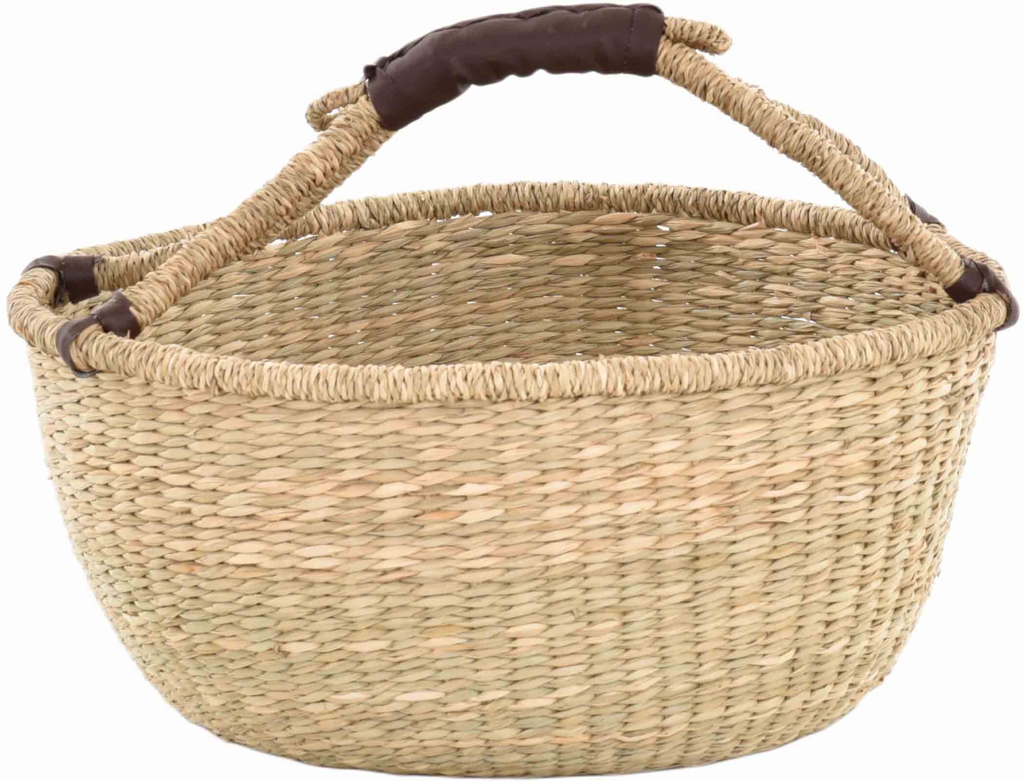 Krines Home Einkaufskorb Seegras Tasche Groß mit Henkel Korb mit Kunstleder günstig online kaufen