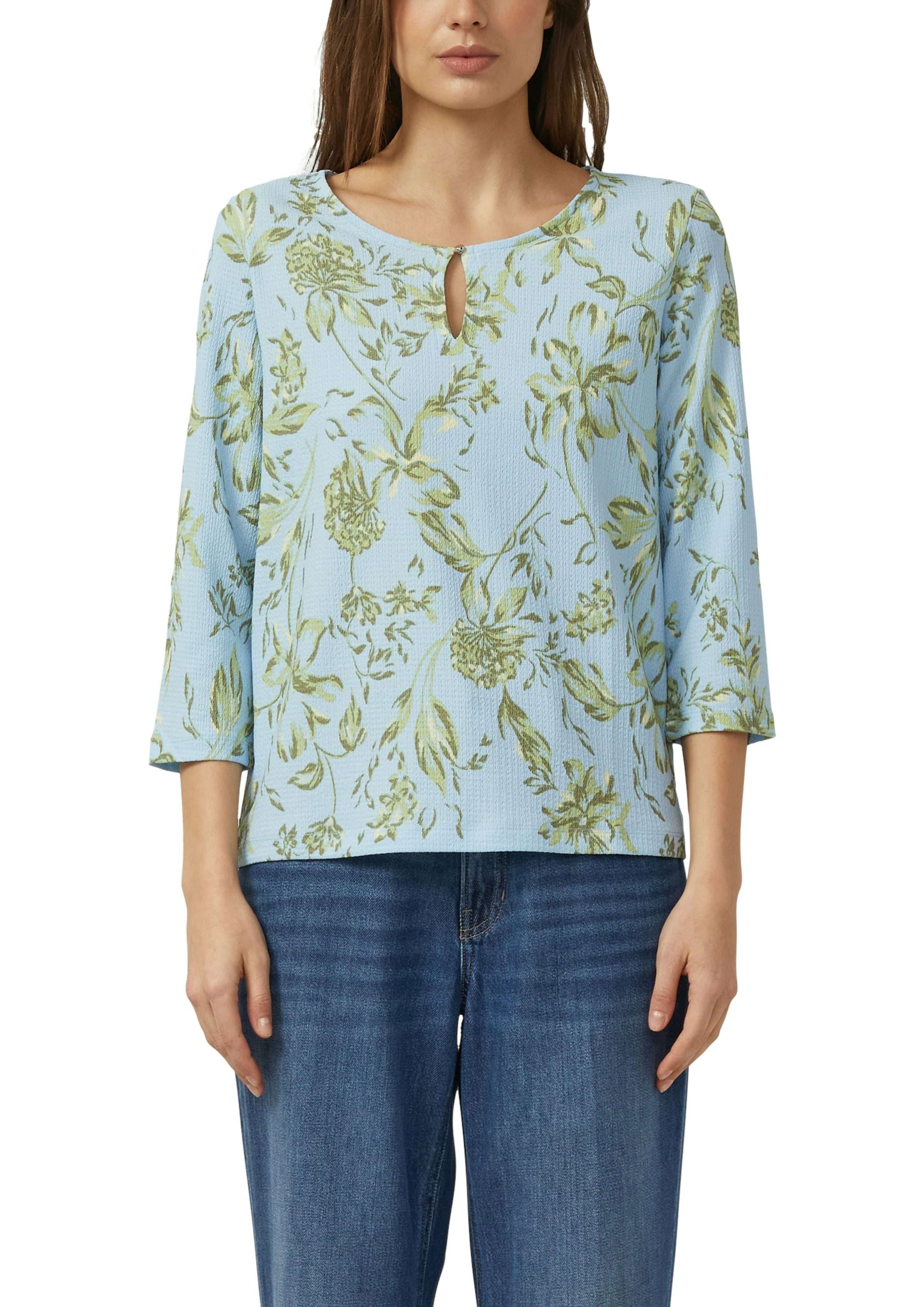 s.Oliver 3/4-Arm-Shirt mit floralem Allover-Print - Sommershirt Rundhals