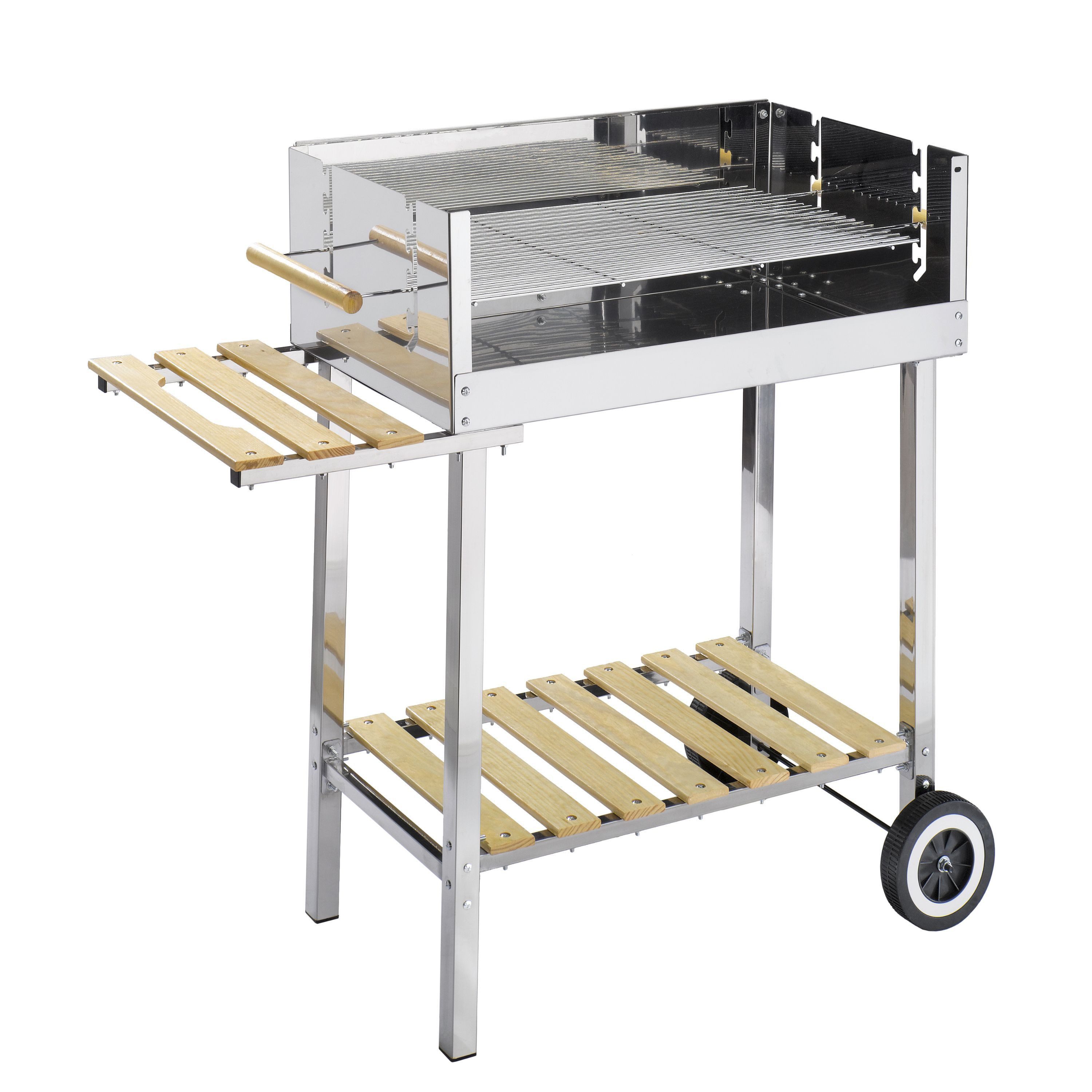 GLÜHZONE Holzkohlegrill HKG 500, Edelstahl, Grillwagen, Holzkohlegrill, fahrbar mit Holzablage