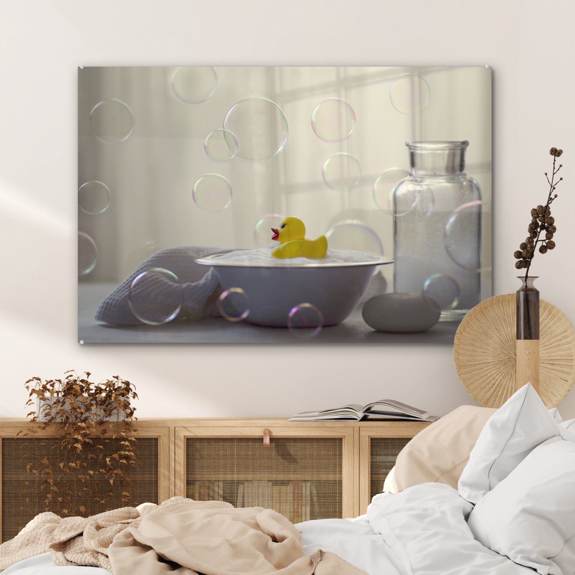 - Acrylglasbilder (1 & Schlafzimmer Schüssel MuchoWow Suds, - St), Wohnzimmer Gummi-Ente Acrylglasbild