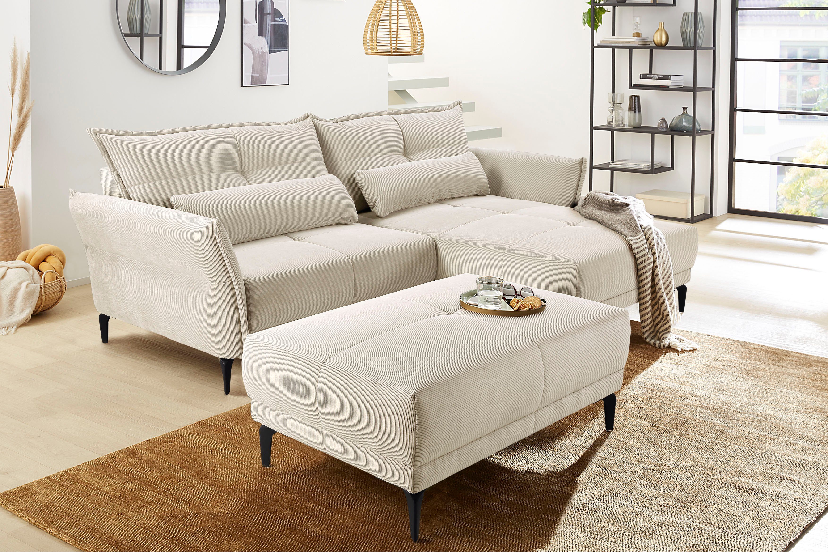 Jockenhöfer Gruppe Ecksofa Tropea, Wellenfederung,mane im | beige montierbar,frei beige Raum stellbar links/rechts