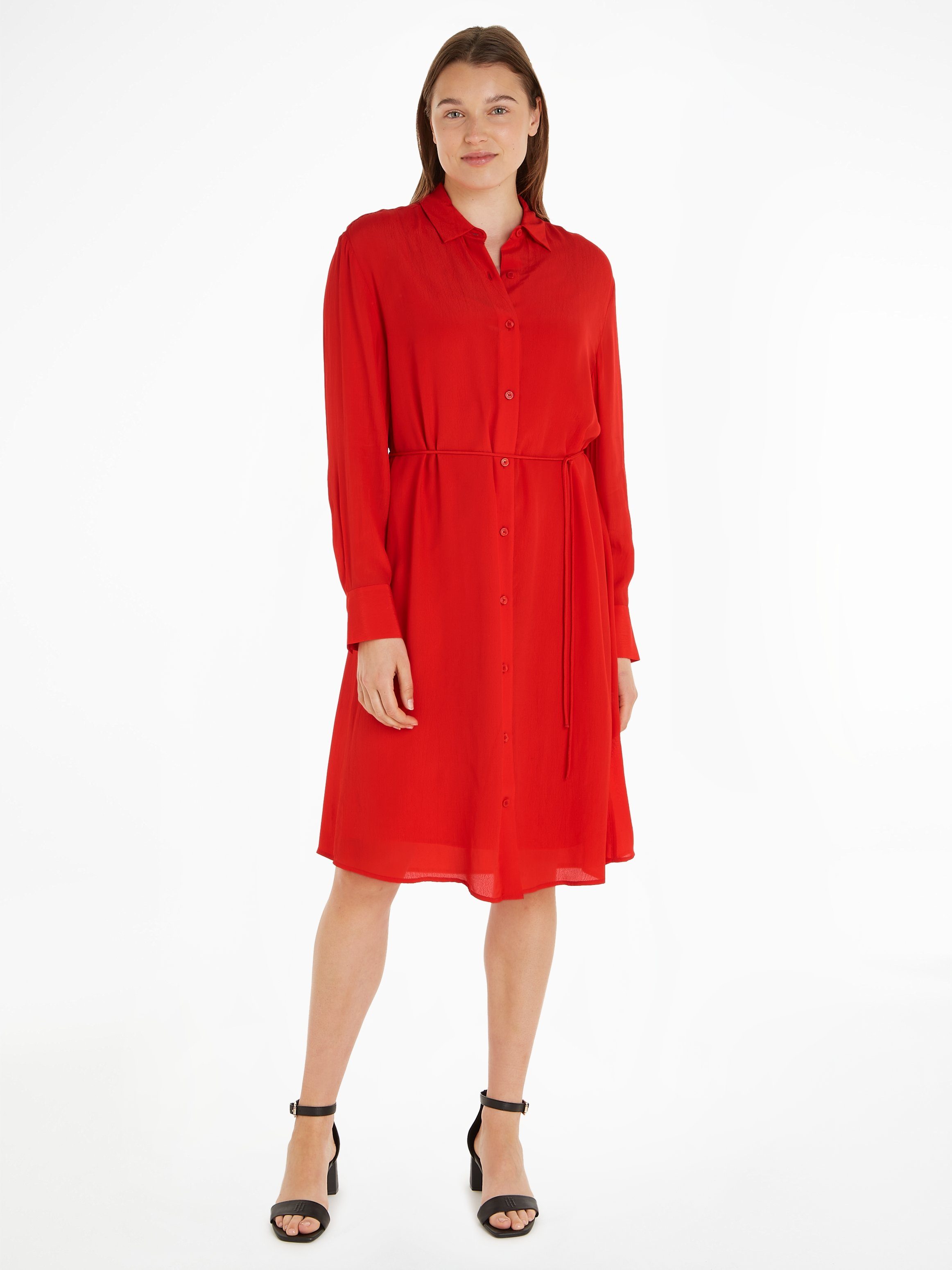 Tommy Hilfiger Blusenkleid FLUID Logopatch VISCOSE mit KNEE DRESS CREPE Fierce_Red