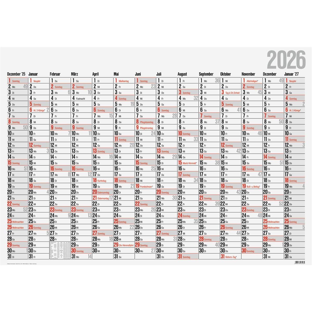 Baier & Schneider Plakatkalender Plakatkalender 98x685cm 14Monate