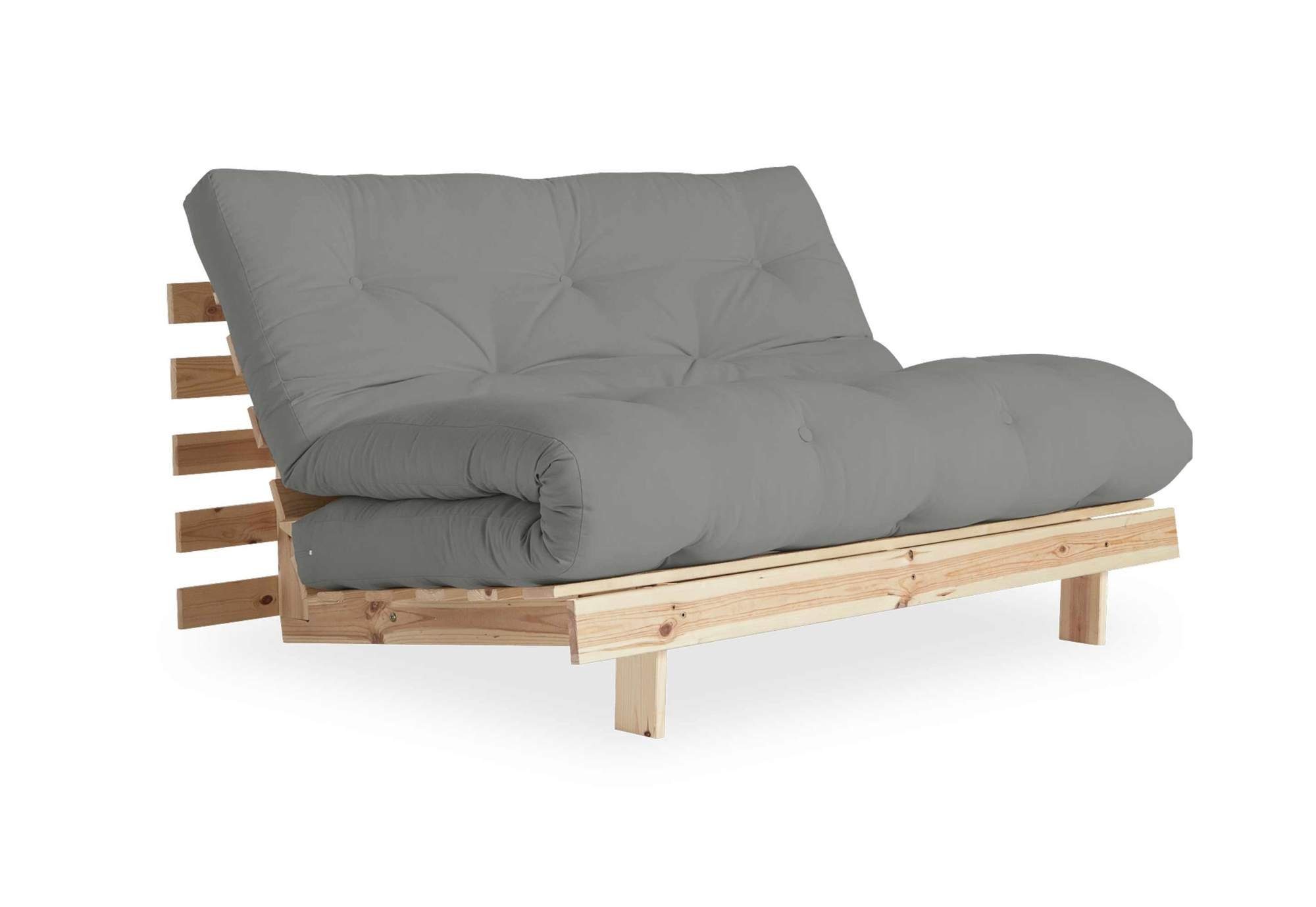 Karup Design 2-Sitzer Schlafsofa ROOTS 140 cm Sofa Gestell Kiefer Massivholz Bezug Grau