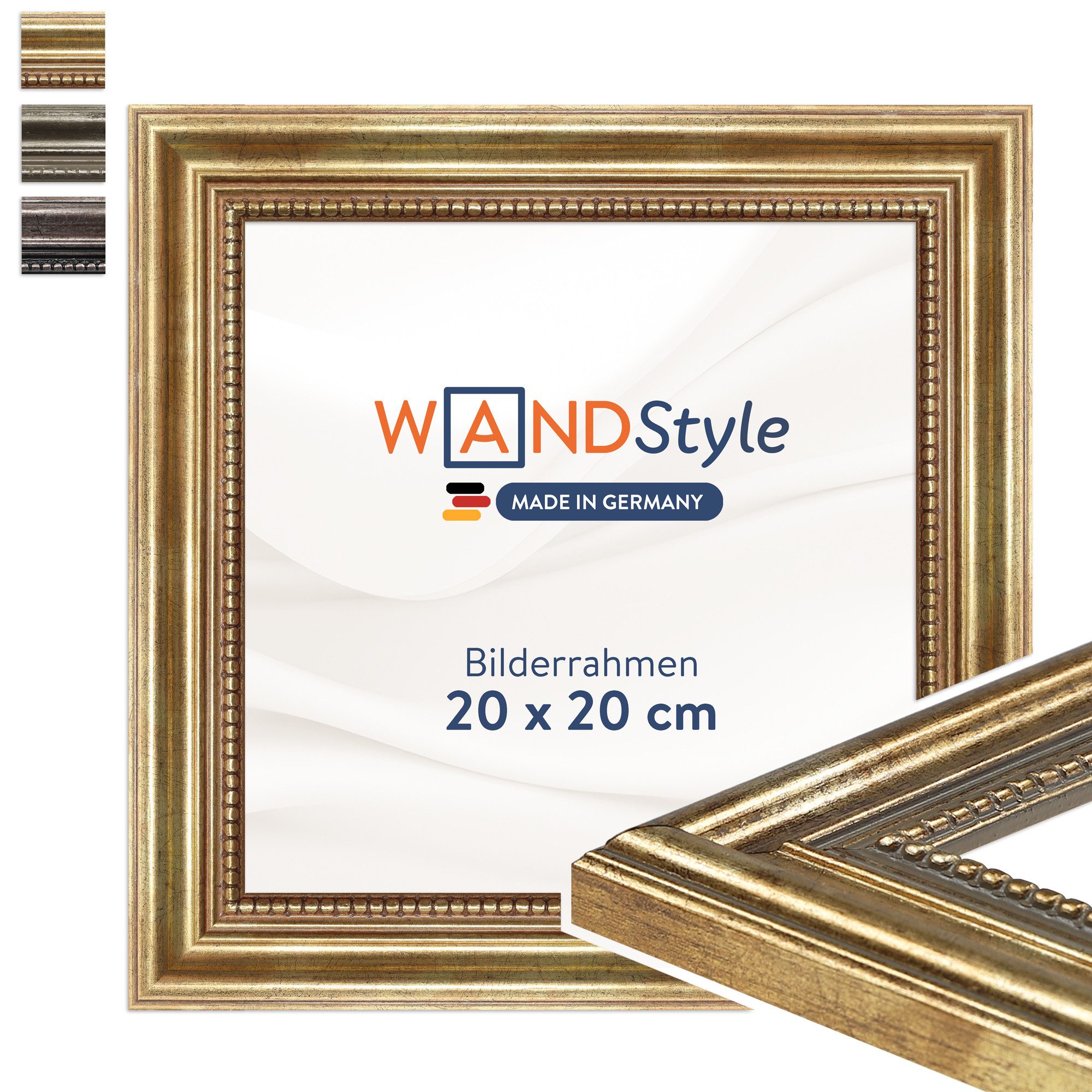WANDStyle Einzelrahmen H450, Goldener Bilderrahmen 20x20 Holz, Vintage Bilderrahmen Gold 20x20 cm